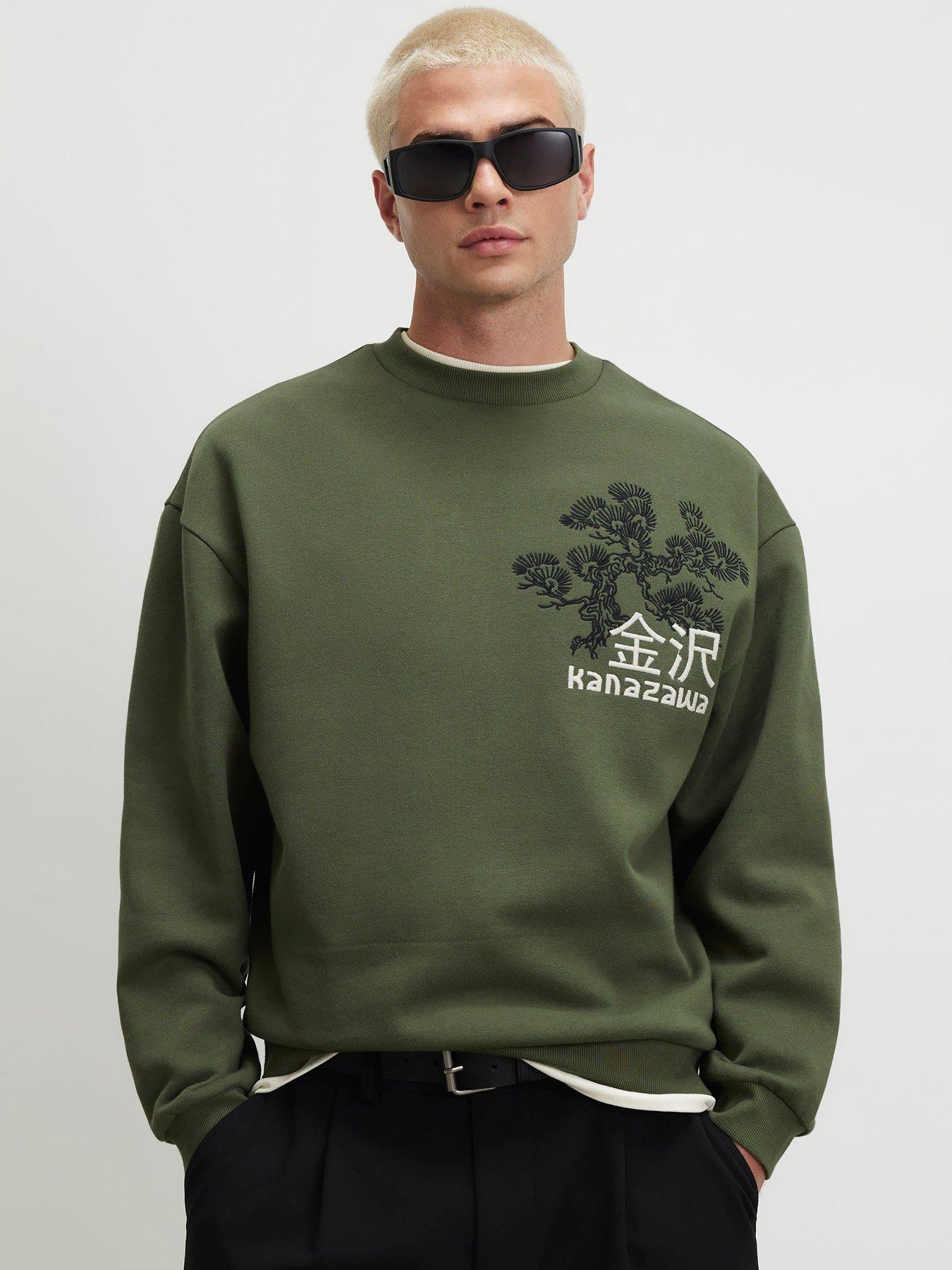 Image 1 of 5 of River Island Kanazawa Phoenix Crew Sweatshirt - Khaki