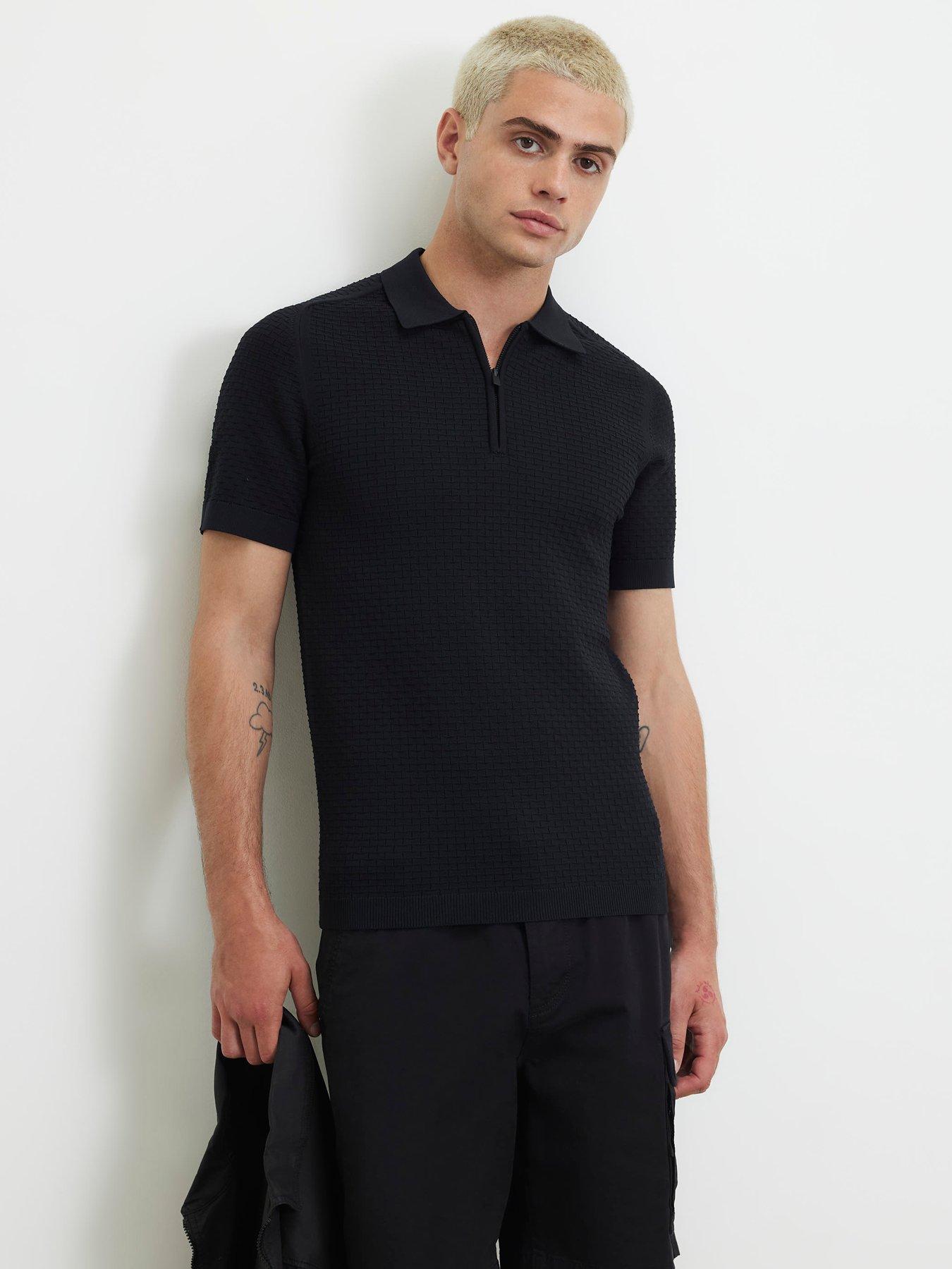 River Island Muscle Fit Hexogen Textured Polo Shirt - Black