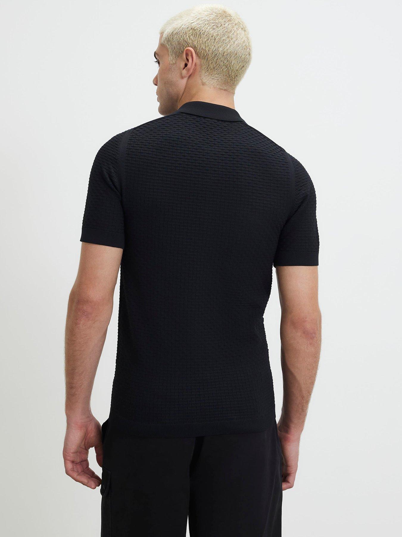 Image 2 of 4 of River Island Muscle Fit Hexogen Textured Polo Shirt - Black