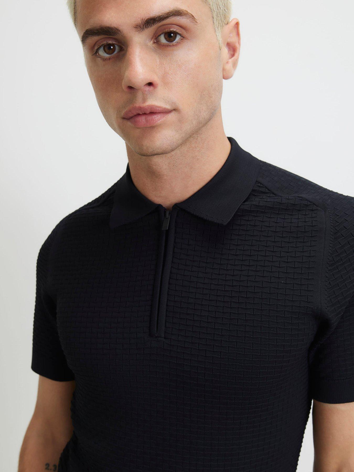 Image 4 of 4 of River Island Muscle Fit Hexogen Textured Polo Shirt - Black