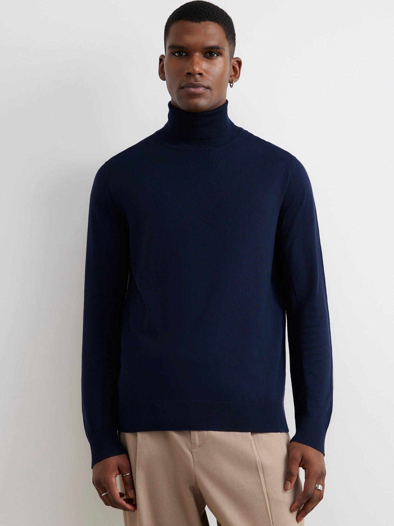 Image 1 of 6 of River Island Mens Slim Fit Roll Neck Jumper - Navy