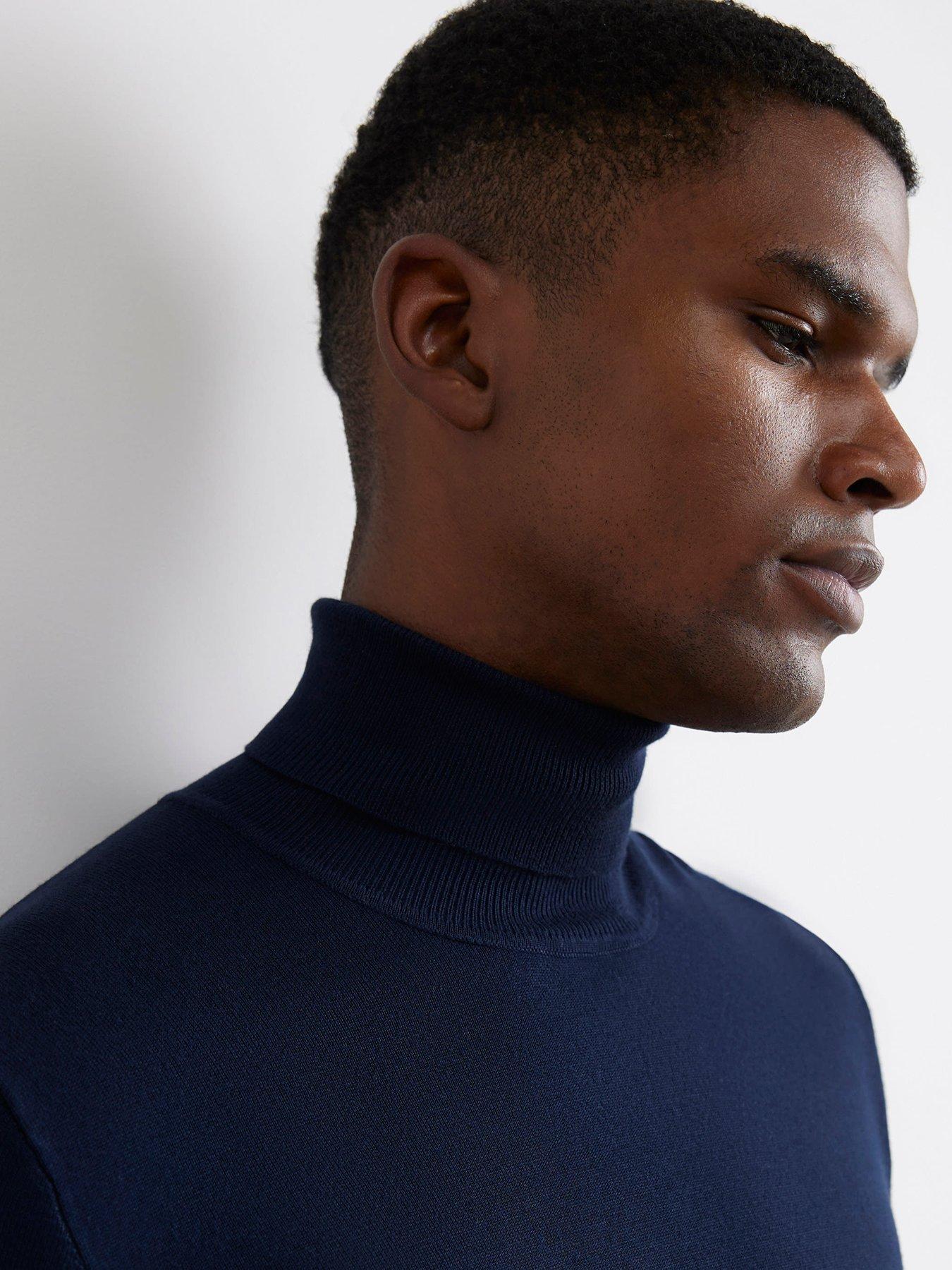 Image 4 of 6 of River Island Mens Slim Fit Roll Neck Jumper - Navy