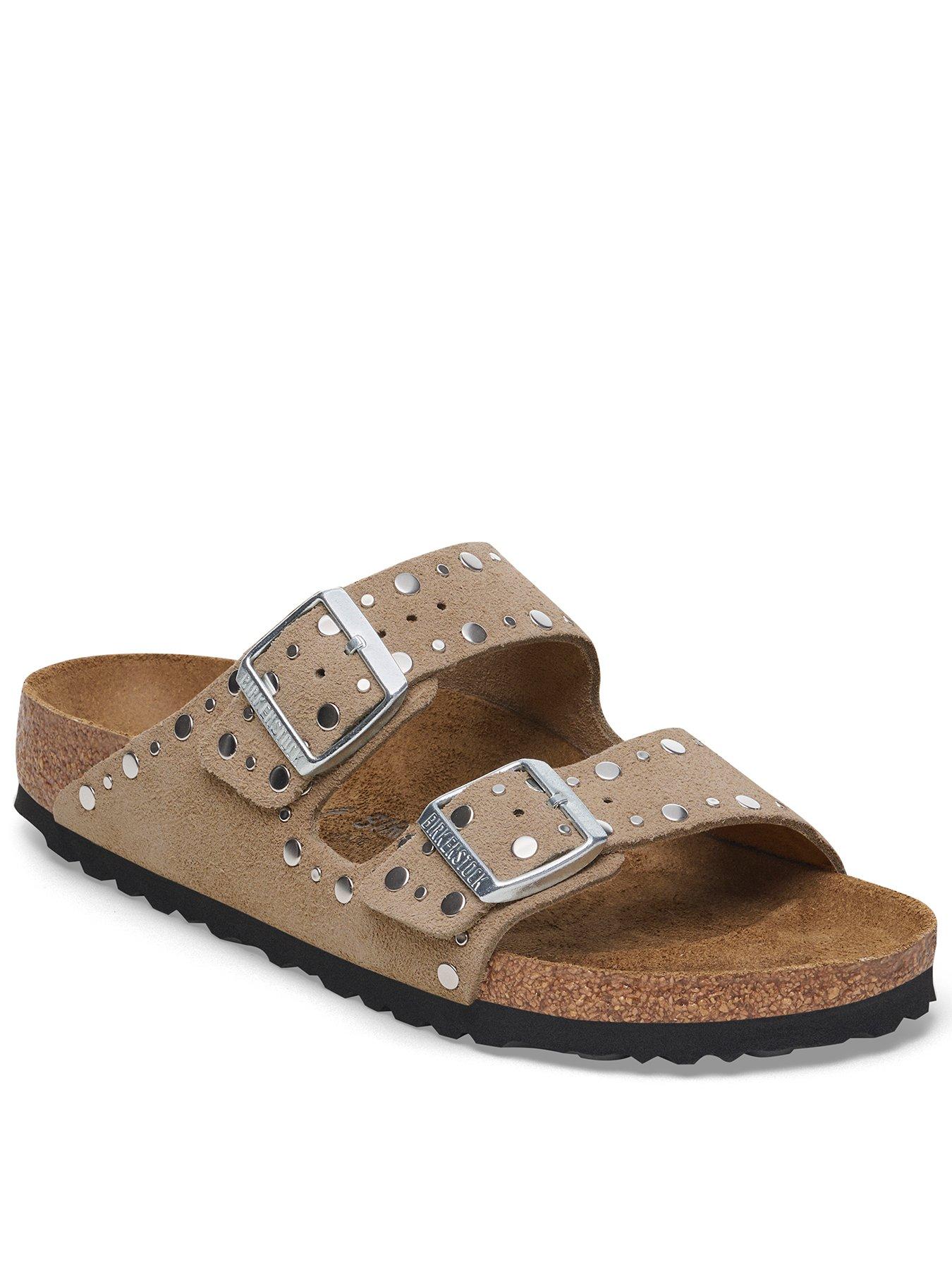 Image 1 of 3 of Birkenstock Womens Arizona Rivets Suede Leather Sandal - Taupe