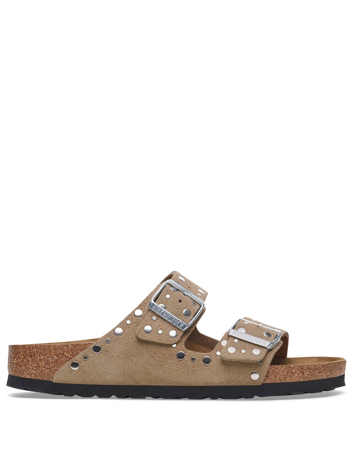 Image 2 of 3 of Birkenstock Womens Arizona Rivets Suede Leather Sandal - Taupe