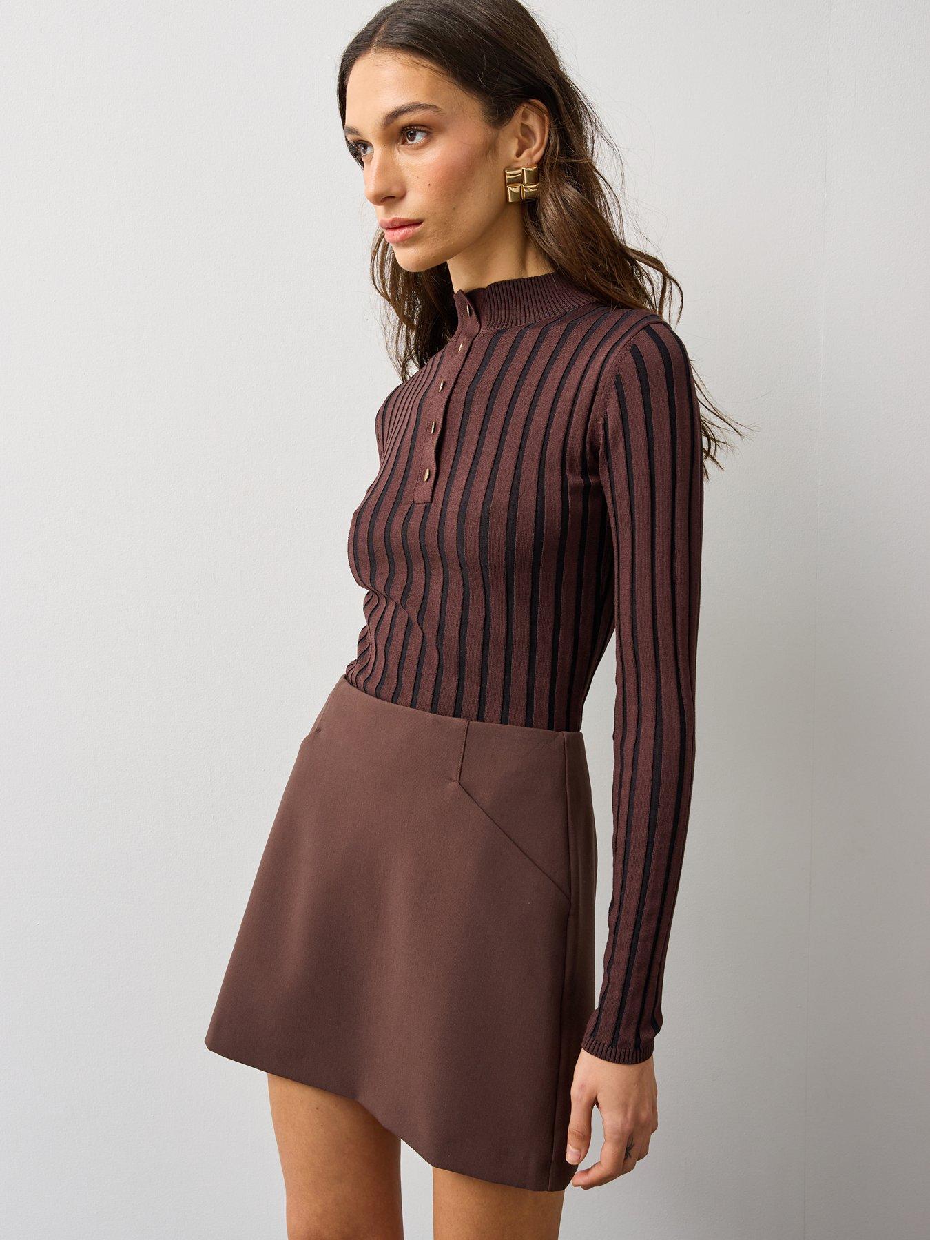 Image 3 of 6 of Michelle Keegan Womens A Line Smooth Woven Pull-On Co Ord&nbsp;Mini Skirt - Brown