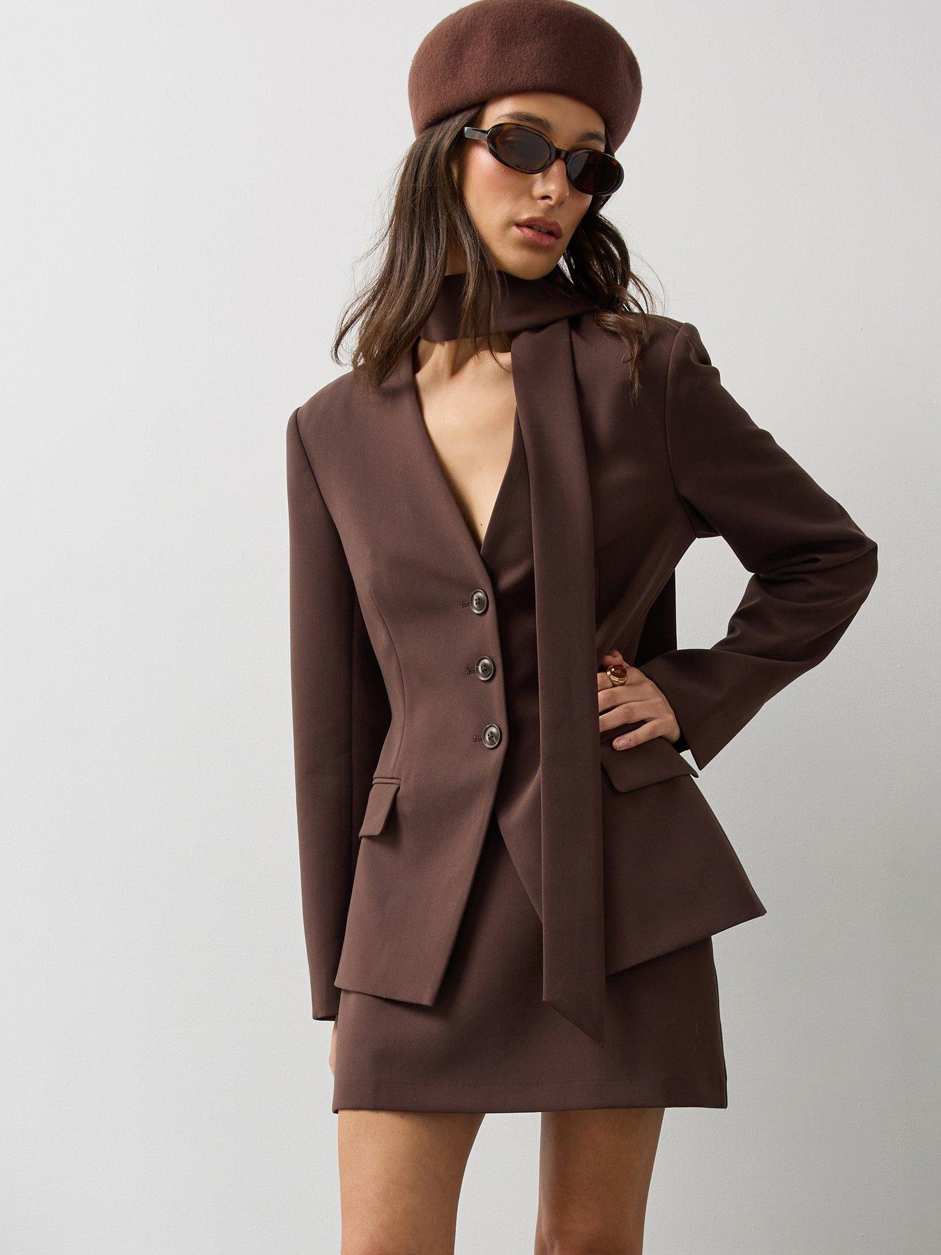 Image 5 of 6 of Michelle Keegan Womens A Line Smooth Woven Pull-On Co Ord&nbsp;Mini Skirt - Brown