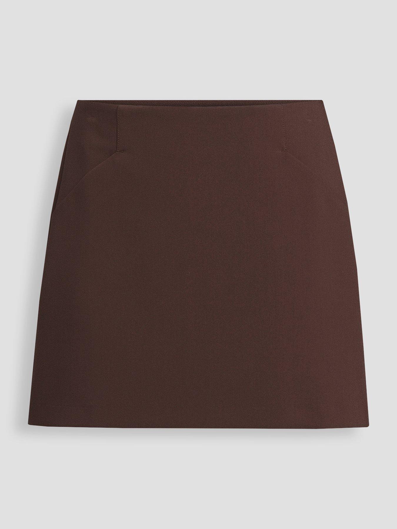Image 6 of 6 of Michelle Keegan Womens A Line Smooth Woven Pull-On Co Ord&nbsp;Mini Skirt - Brown
