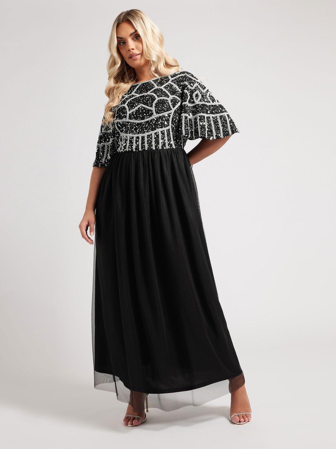 Yours Curve Luxe Deco Embroidered Maxi Dress - Black