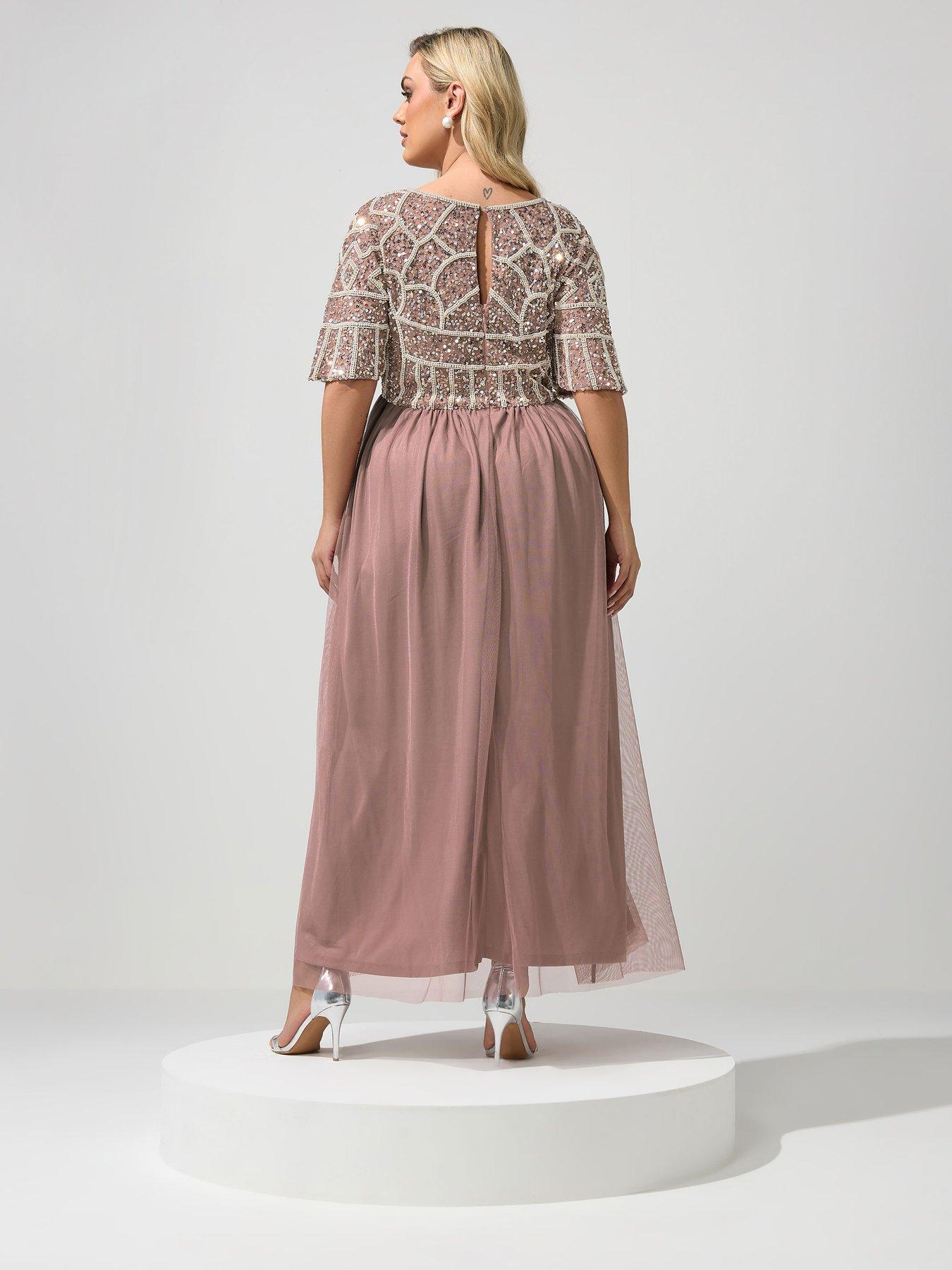 Image 2 of 4 of Yours Curve Luxe Deco Embroidered Maxi Dress - Pink