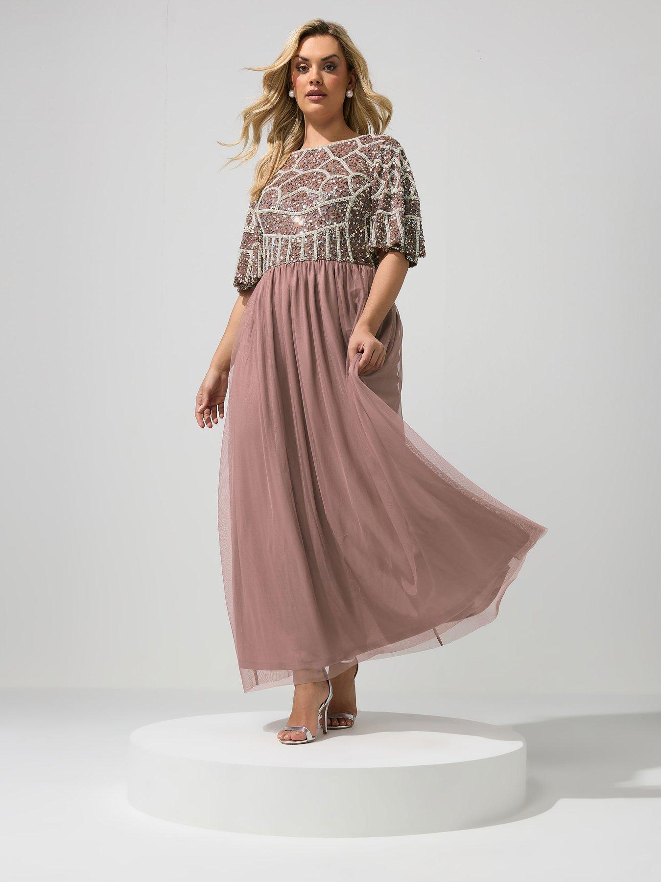 Image 3 of 4 of Yours Curve Luxe Deco Embroidered Maxi Dress - Pink