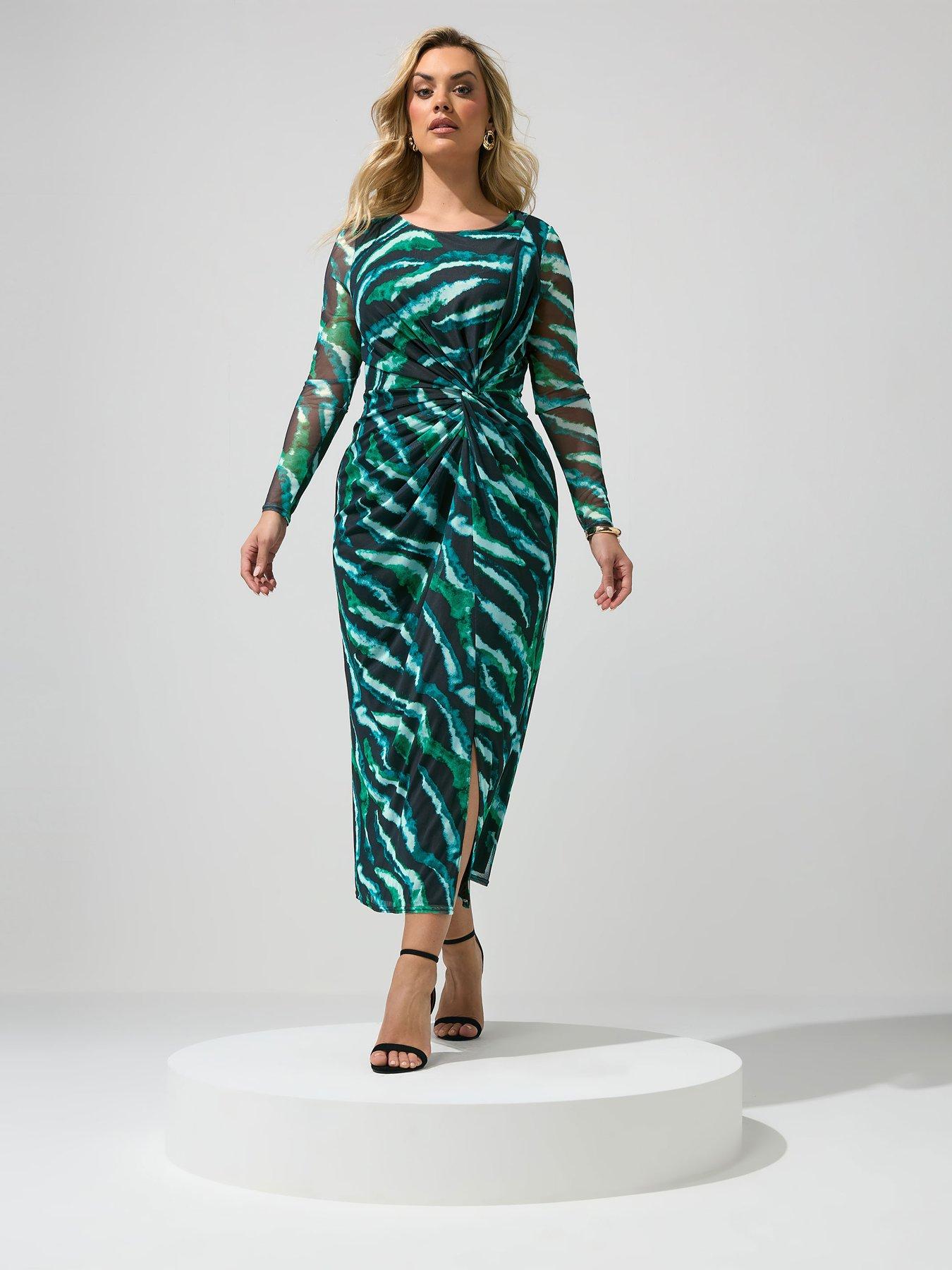 Image 3 of 5 of Yours Curve Zebra Side Knot Dress - &nbsp;Black/Green