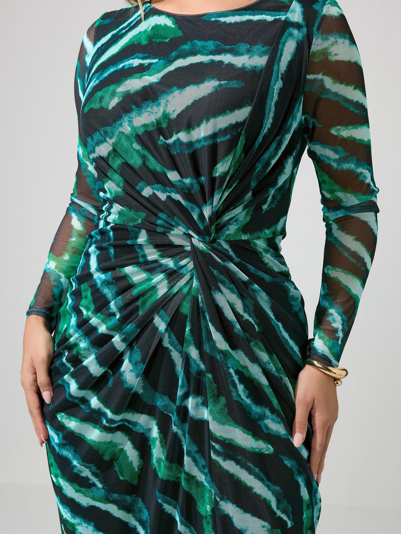 Image 4 of 5 of Yours Curve Zebra Side Knot Dress - &nbsp;Black/Green