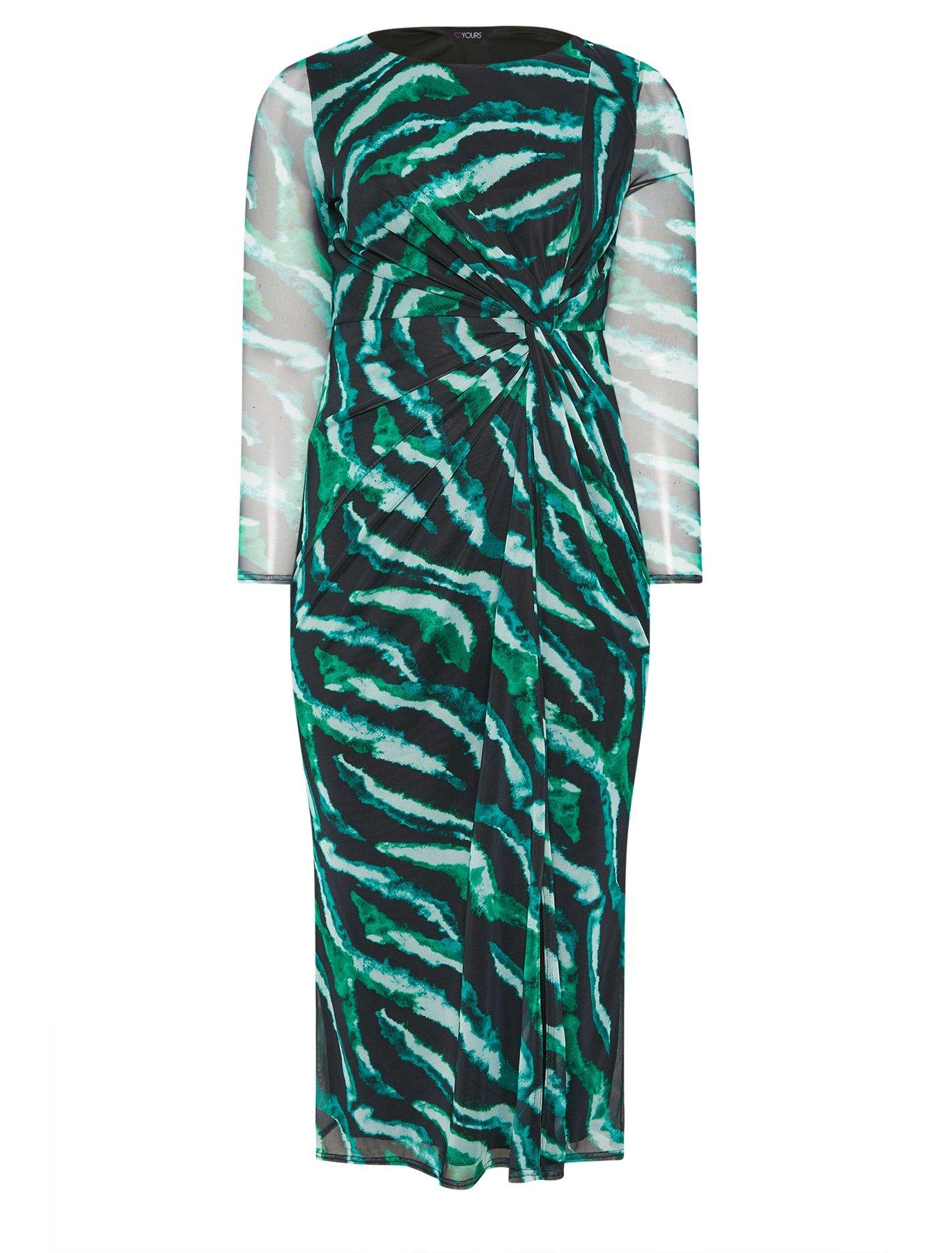 Image 5 of 5 of Yours Curve Zebra Side Knot Dress - &nbsp;Black/Green