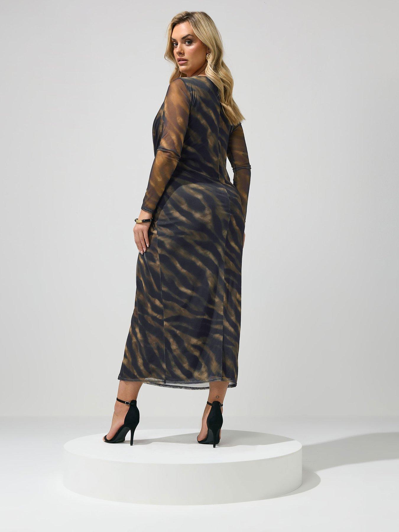 Image 2 of 4 of Yours Curve Zebra Side Knot Dress - Brown