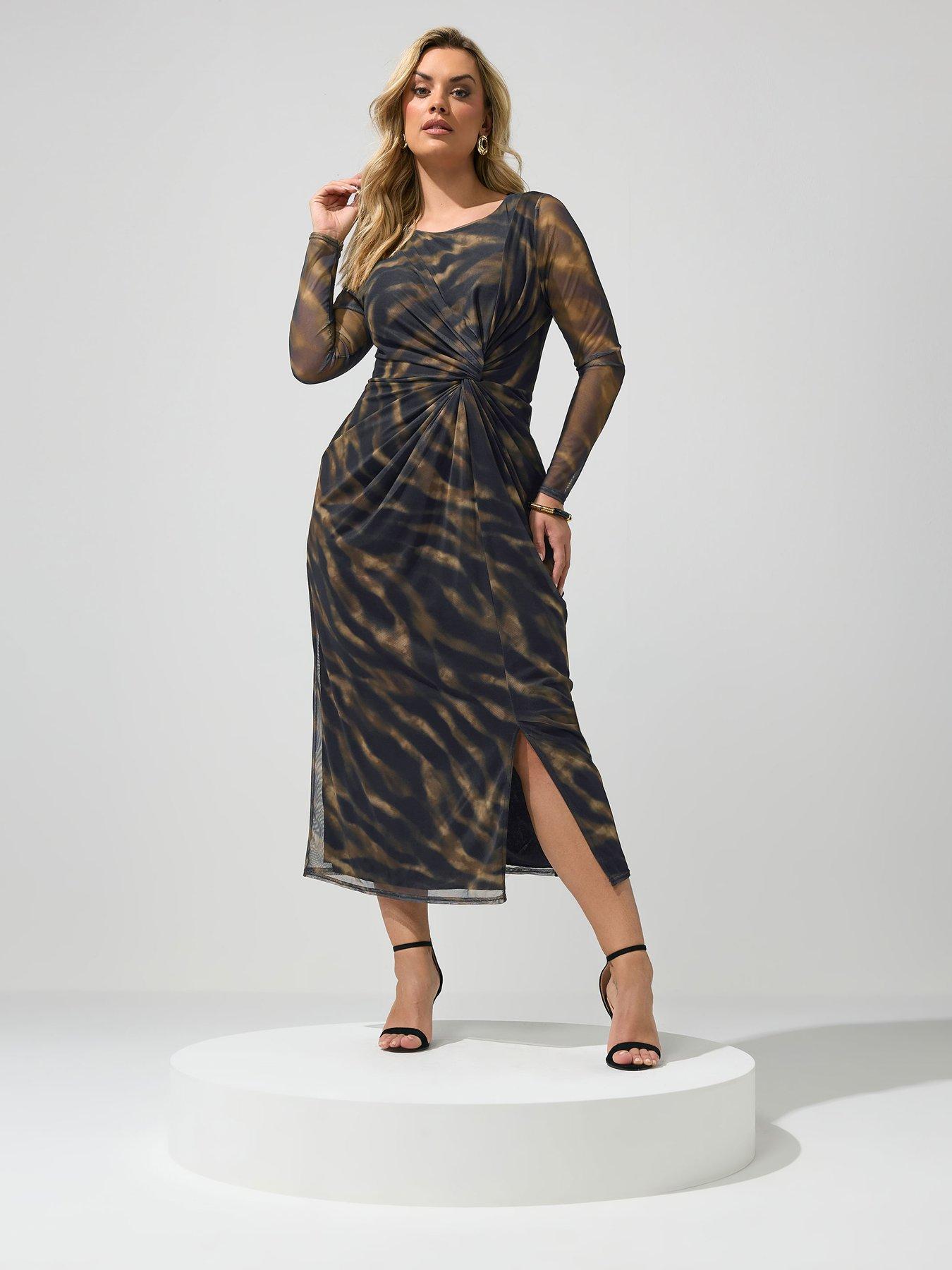 Image 3 of 4 of Yours Curve Zebra Side Knot Dress - Brown