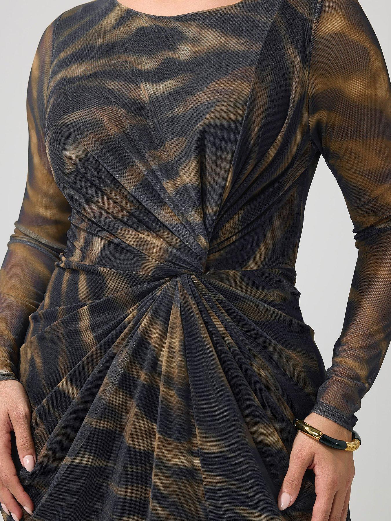 Image 4 of 4 of Yours Curve Zebra Side Knot Dress - Brown