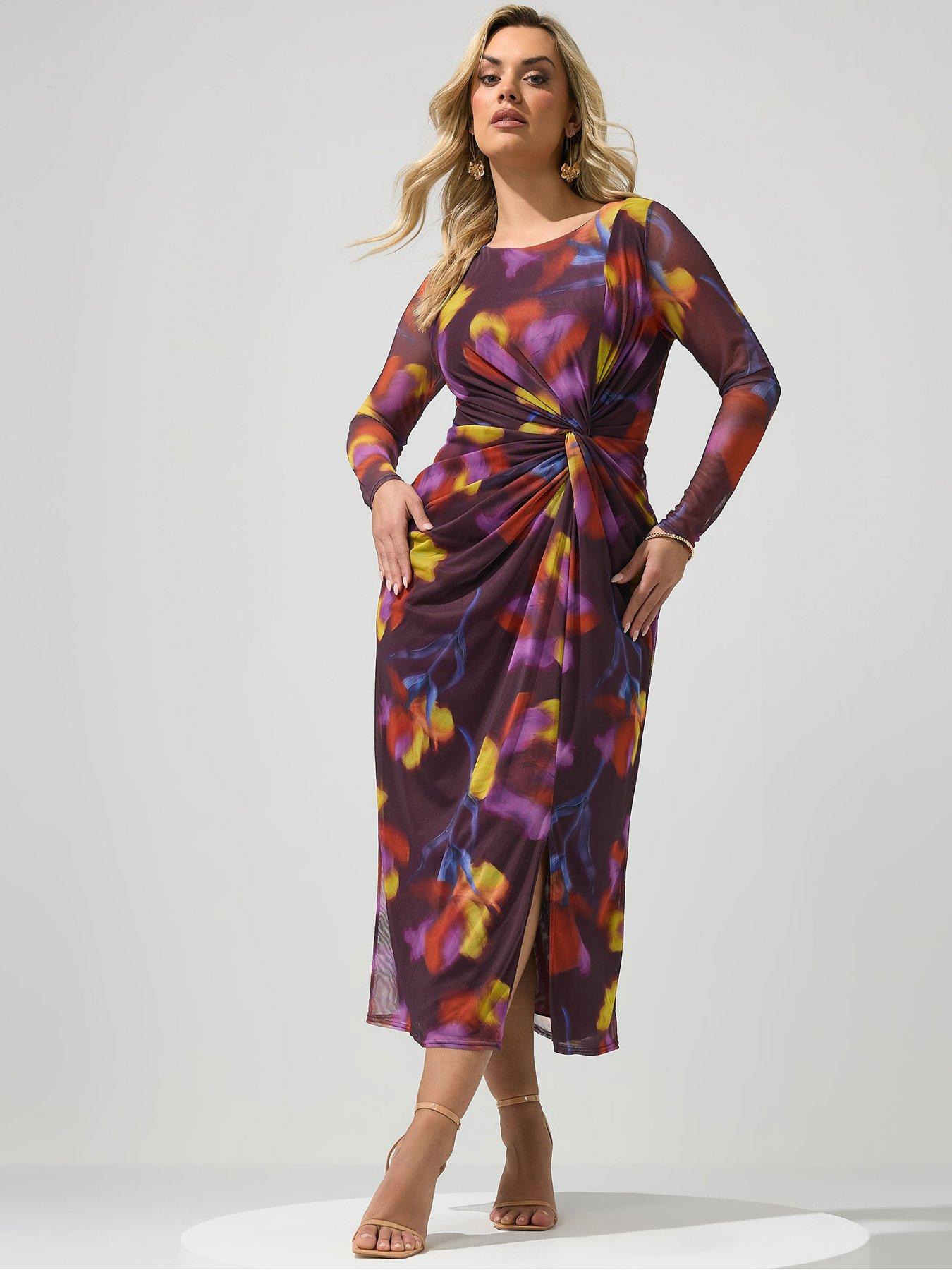 Yours Curve Floral Side Knot Dress - Red