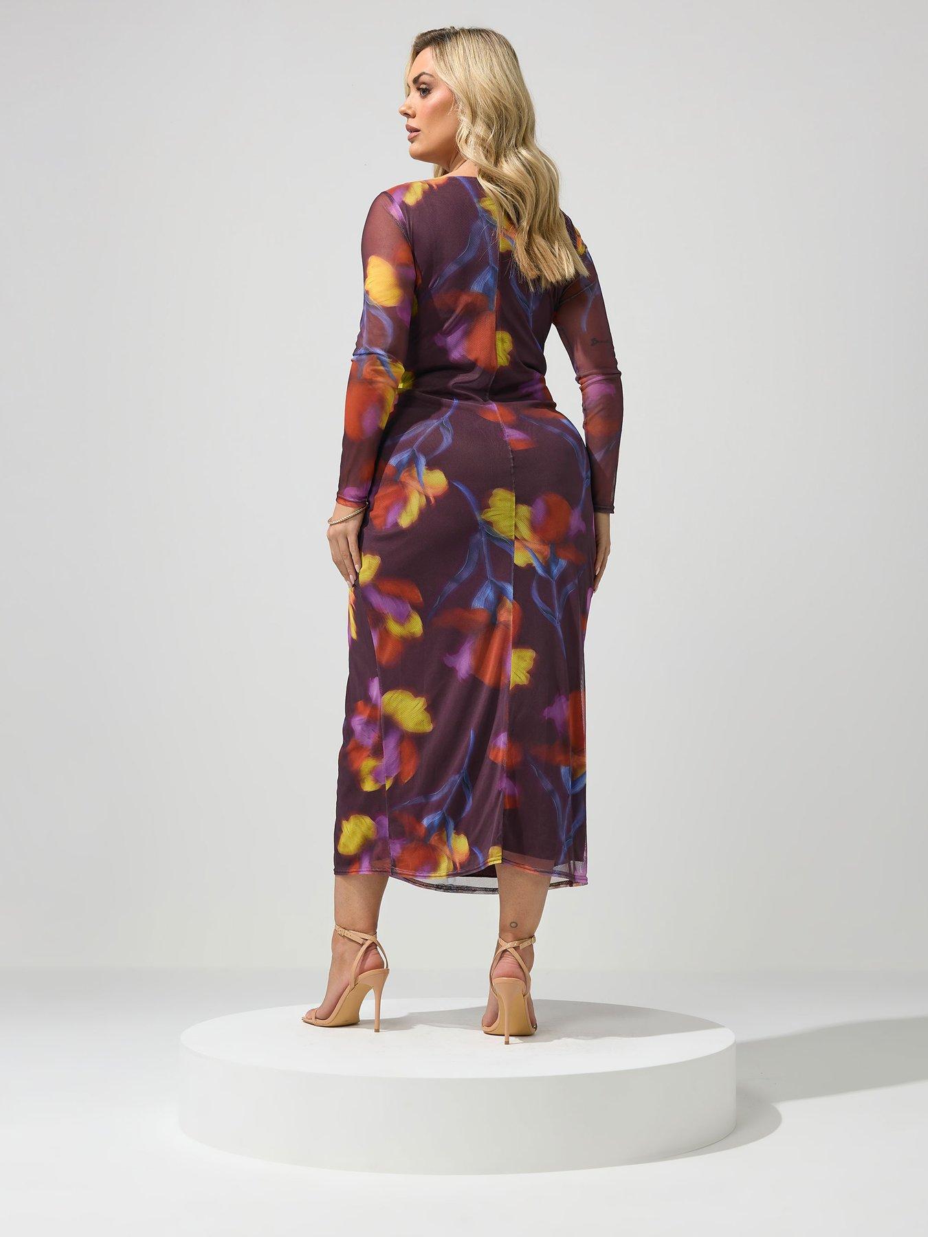 Image 2 of 5 of Yours Curve Floral Side Knot Dress - Red