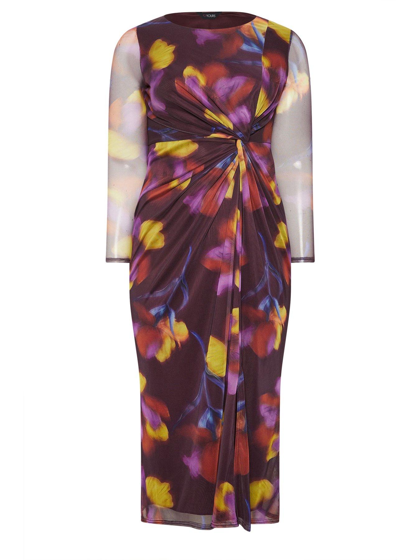 Image 5 of 5 of Yours Curve Floral Side Knot Dress - Red