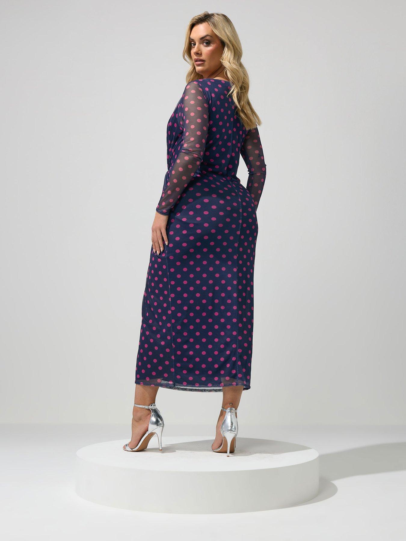 Image 2 of 5 of Yours Curve Polka Dot Side Knot Dress - Blue