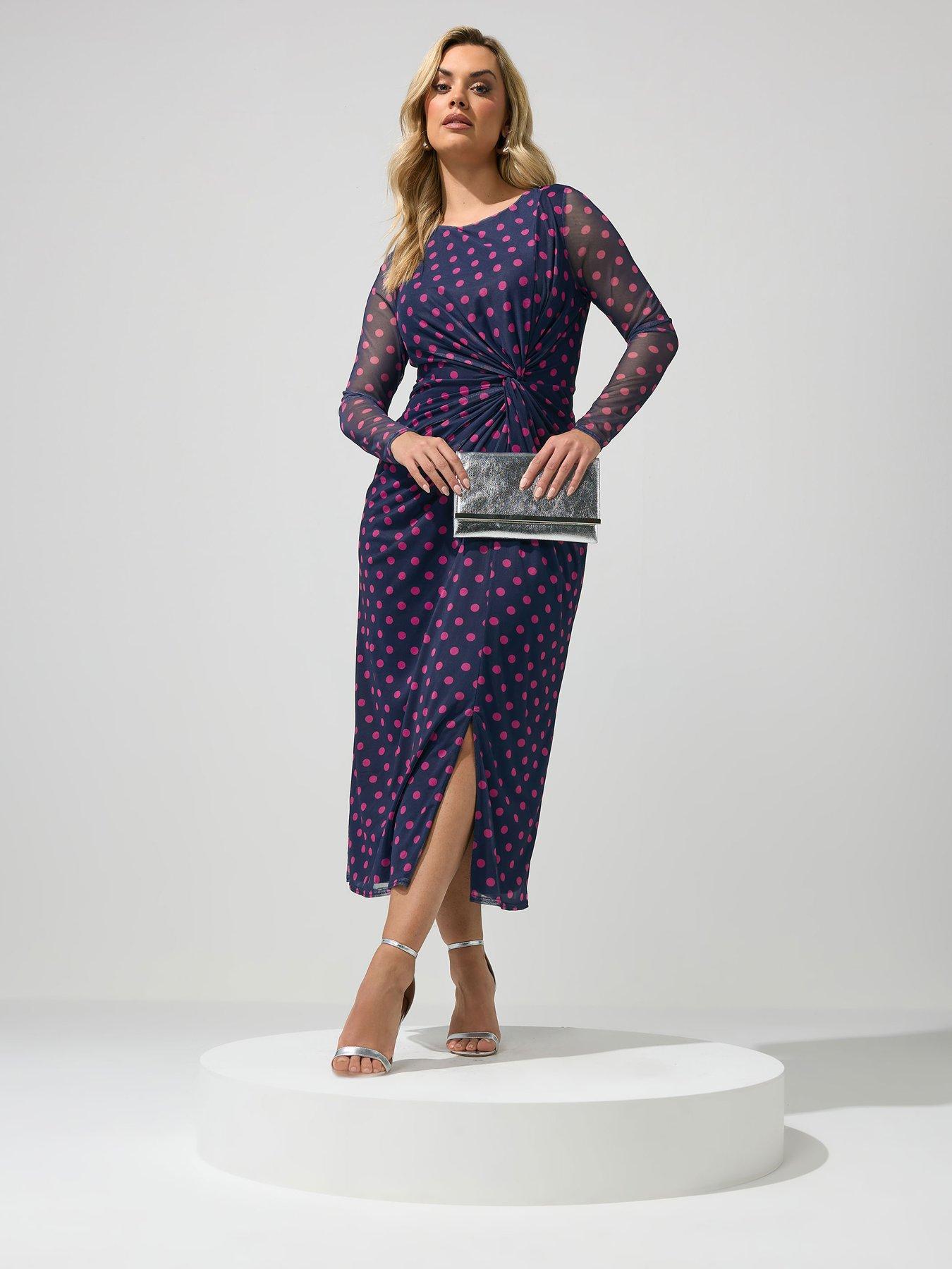 Image 3 of 5 of Yours Curve Polka Dot Side Knot Dress - Blue
