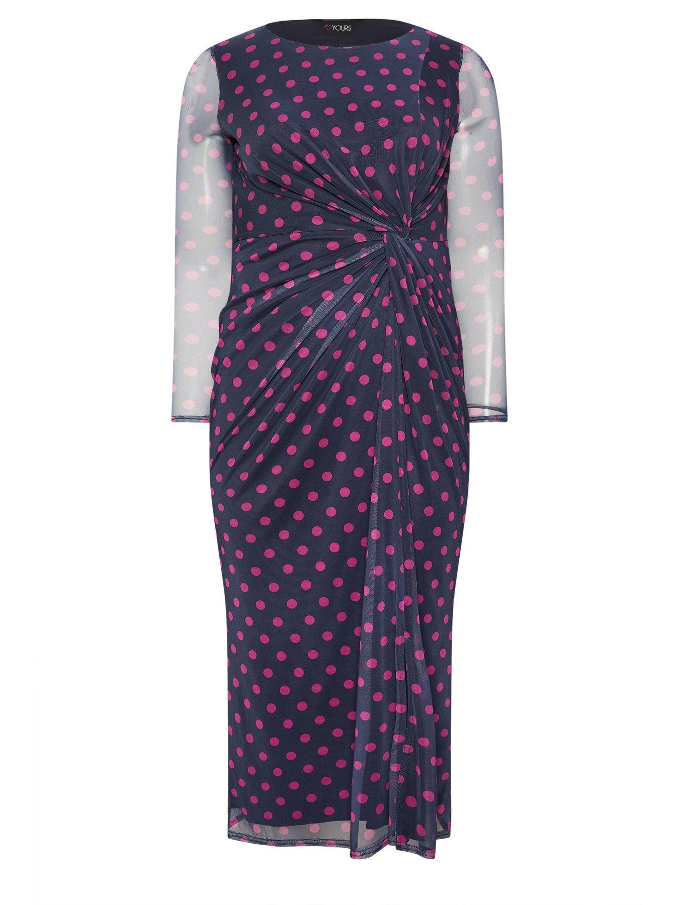 Image 5 of 5 of Yours Curve Polka Dot Side Knot Dress - Blue