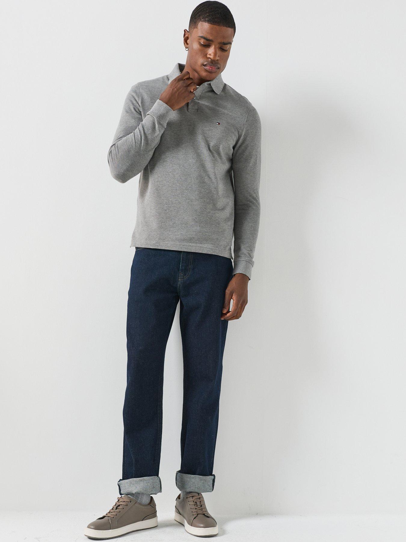 Image 3 of 5 of Tommy Hilfiger Mens 1985 Regular Fit Stretch Long Sleeve Polo Shirt - Medium Grey Heather