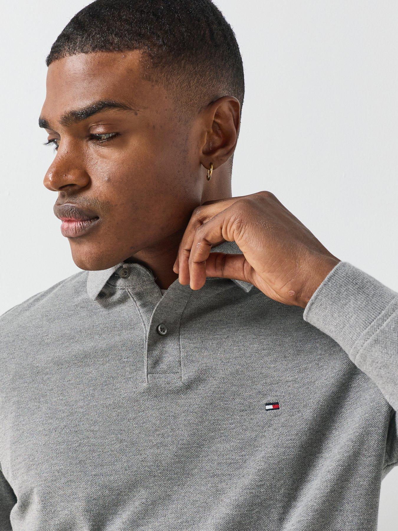 Image 5 of 5 of Tommy Hilfiger Mens 1985 Regular Fit Stretch Long Sleeve Polo Shirt - Medium Grey Heather