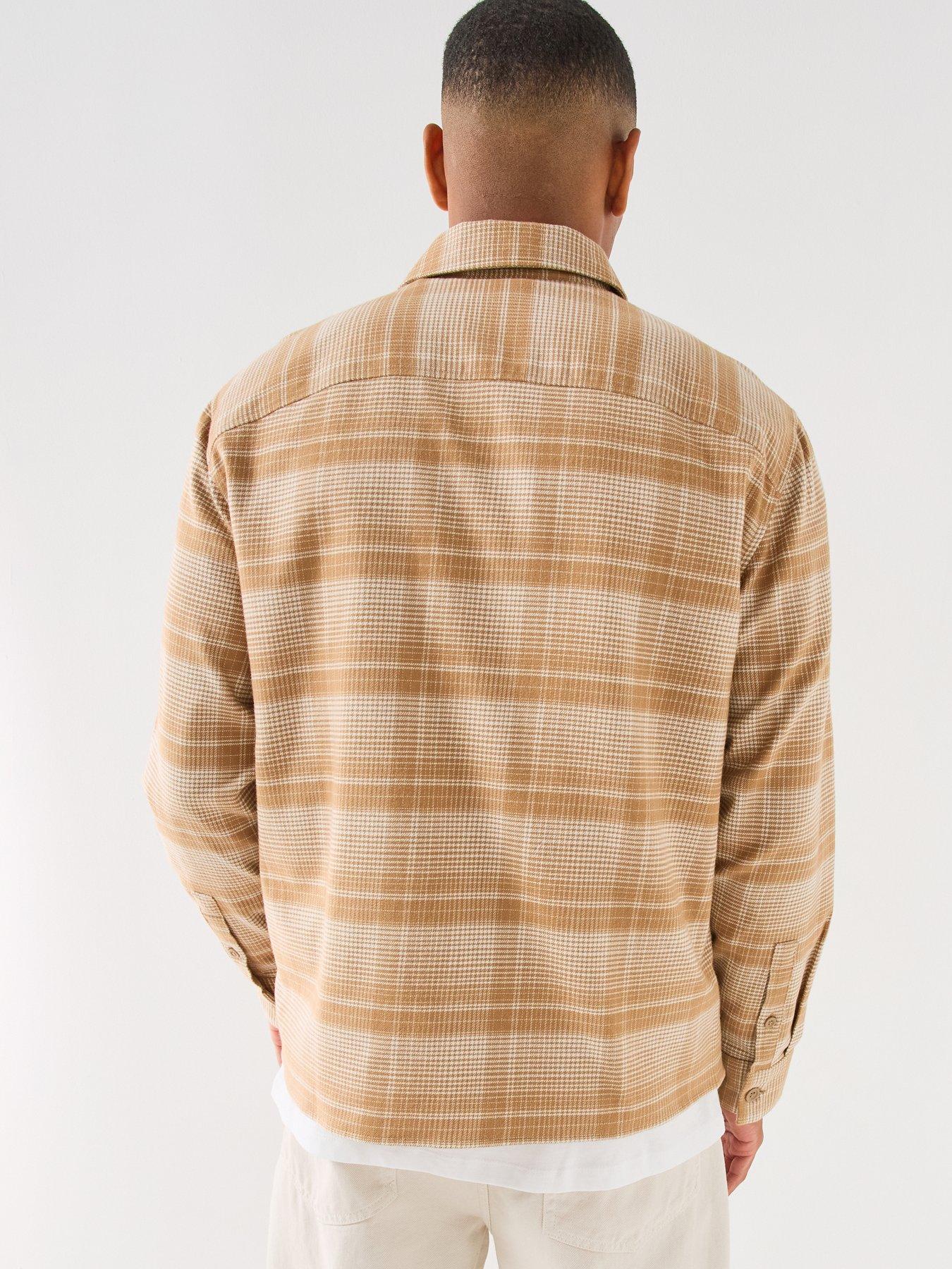 Image 2 of 6 of Calvin Klein Jeans Mens Checked Button-Through Cotton Overshirt - Beige