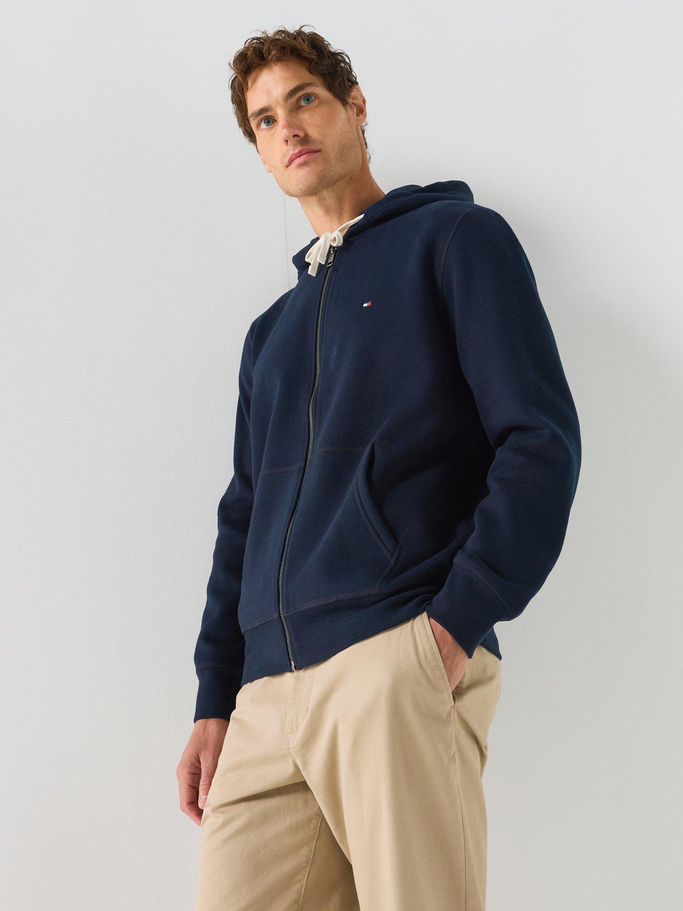 Tommy Hilfiger Flag Embroidery Fleece Zip-Thru Hoody - Navy Blue