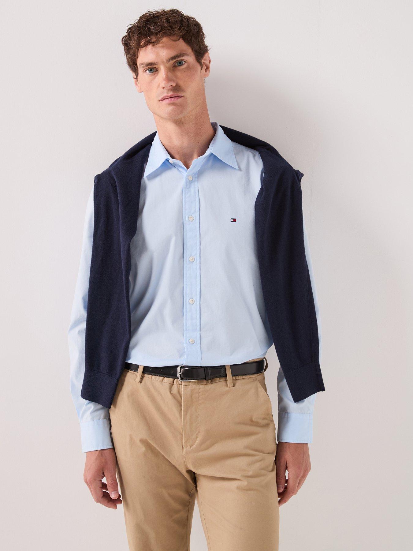 Tommy Hilfiger Men's Flex Poplin Regular Fit Shirt with Kent Collar - Light Blue