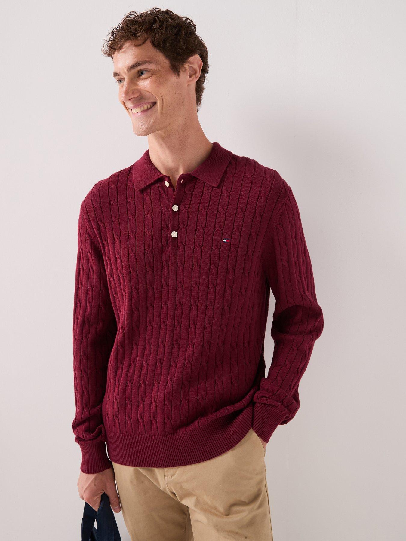 Tommy Hilfiger Classic Cotton Cable Long Sleeve Knitted Polo Shirt - Blue