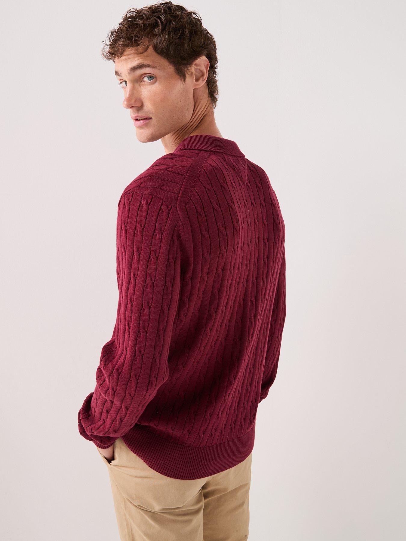 Image 2 of 6 of Tommy Hilfiger Classic Cotton Cable Long Sleeve Knitted Polo Shirt - Red