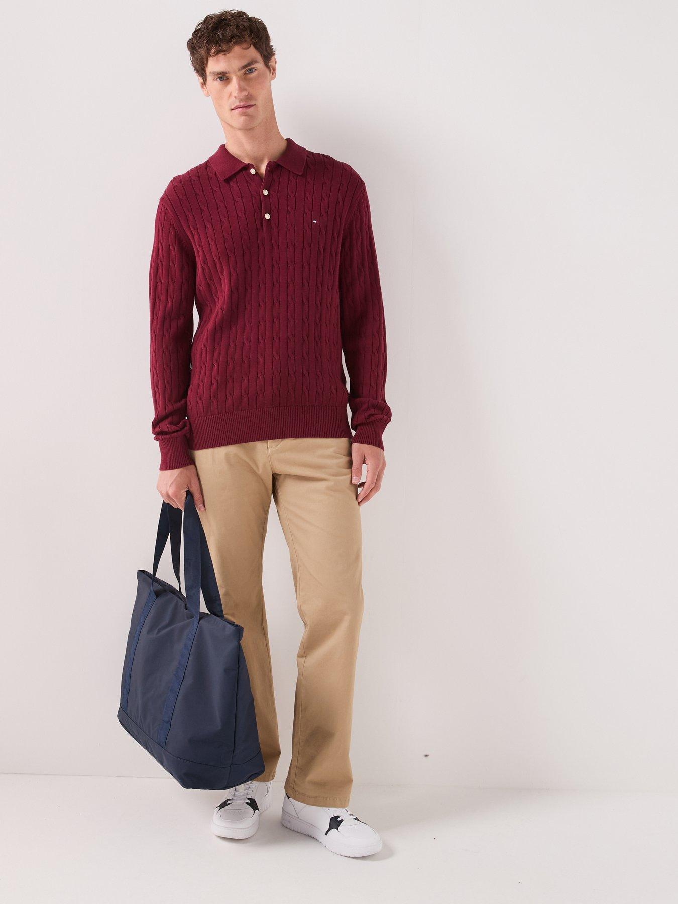 Image 3 of 6 of Tommy Hilfiger Classic Cotton Cable Long Sleeve Knitted Polo Shirt - Red