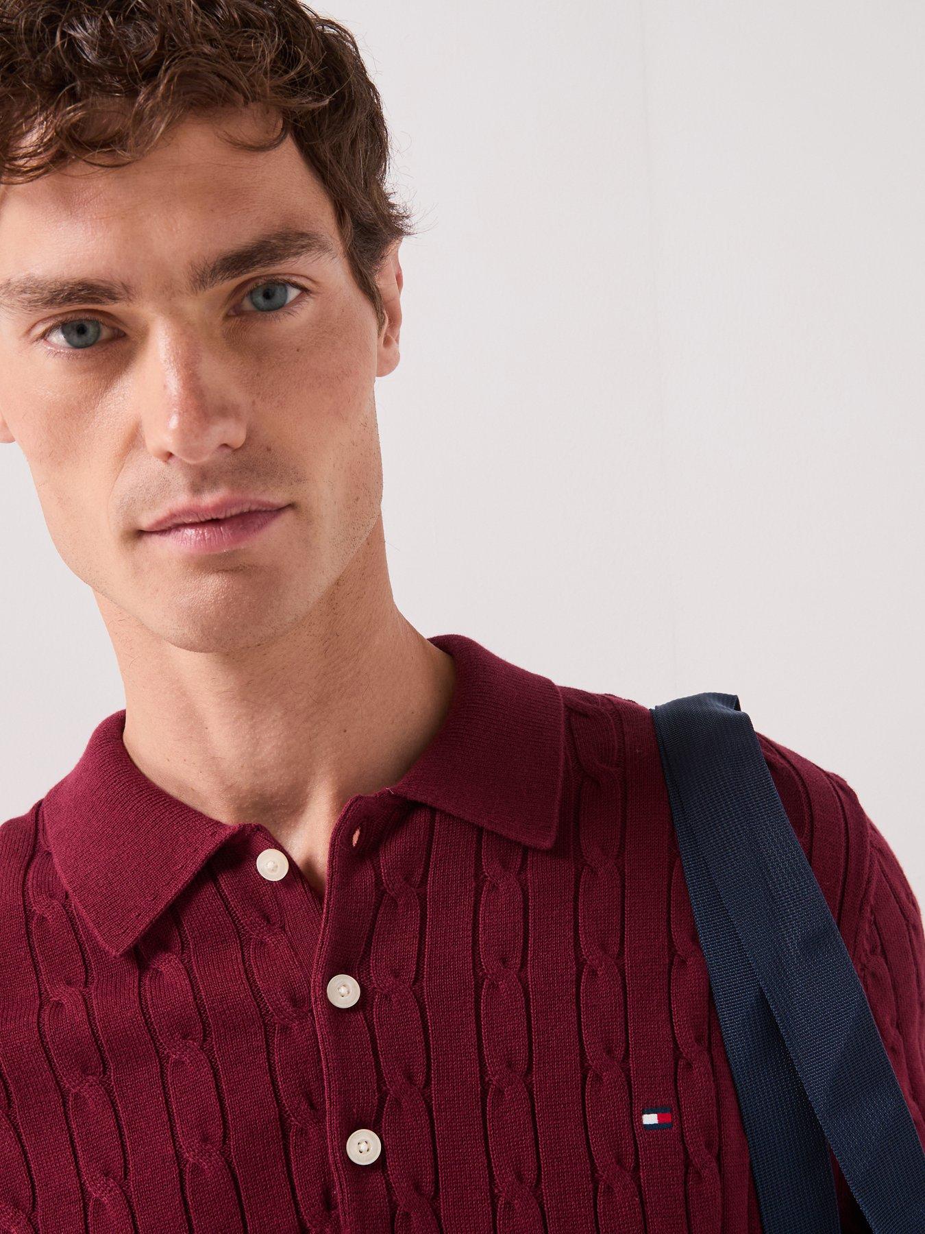 Image 4 of 6 of Tommy Hilfiger Classic Cotton Cable Long Sleeve Knitted Polo Shirt - Red