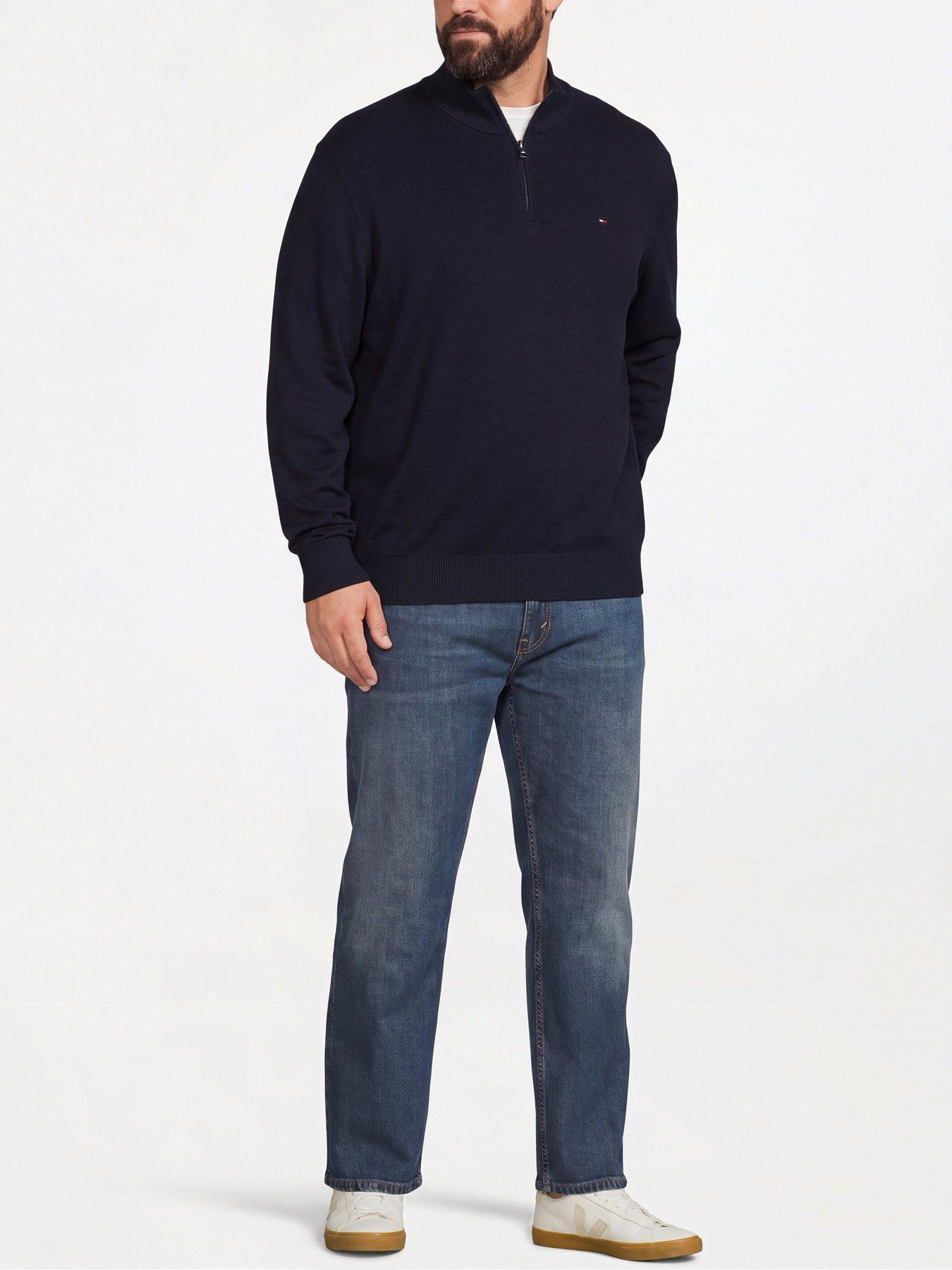 Image 3 of 5 of Tommy Hilfiger Mens Big &amp; Tall Half Zip Cotton Cashmere Knitted Jumper - Navy