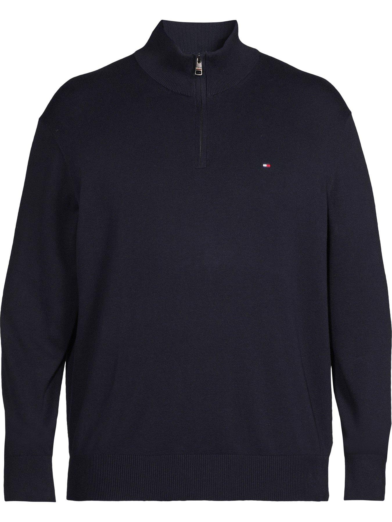 Image 5 of 5 of Tommy Hilfiger Mens Big &amp; Tall Half Zip Cotton Cashmere Knitted Jumper - Navy
