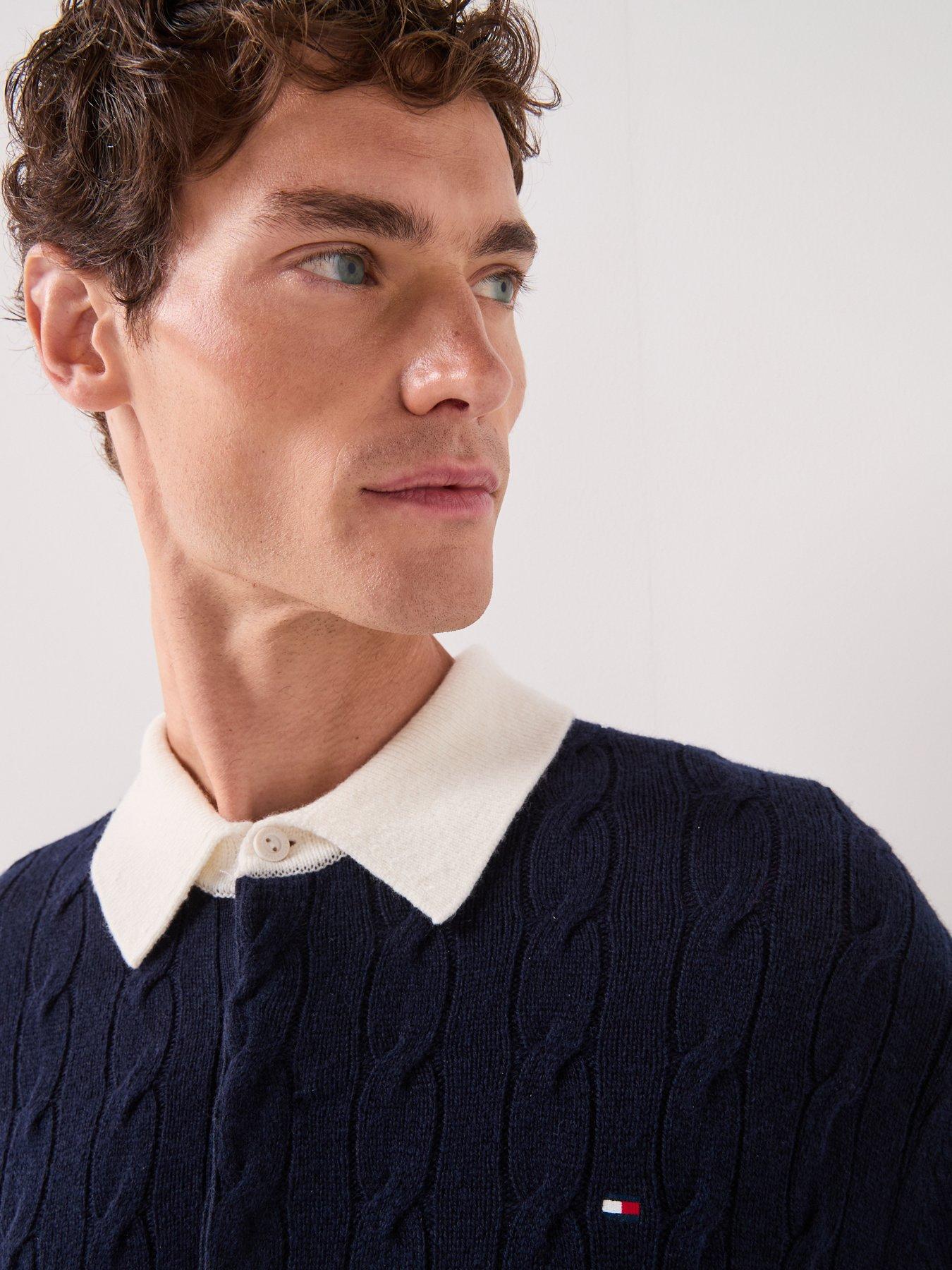 Image 5 of 6 of Tommy Hilfiger Lambswool Cable Rugby Knitted Jumper - Navy