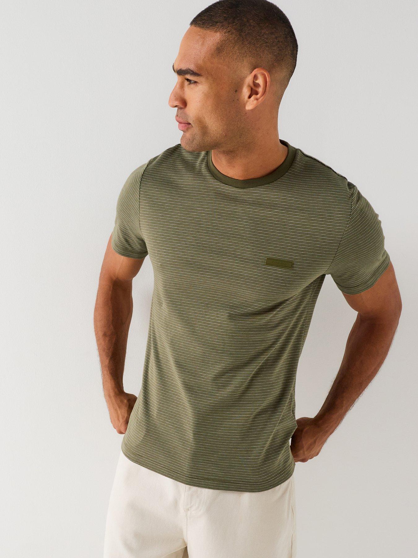 Image 1 of 4 of Calvin Klein Short Sleeve Slim Fit Supima Stripe T-Shirt - Green