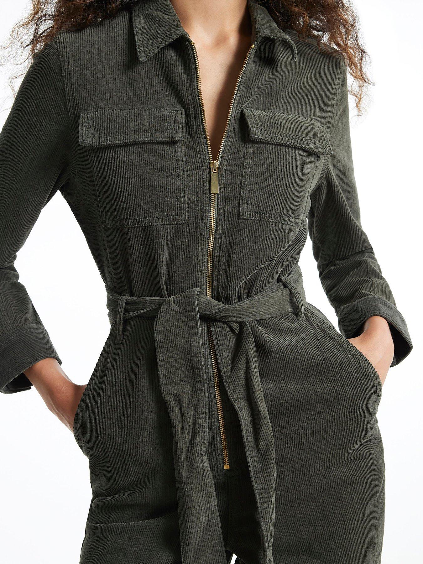 Image 4 of 5 of River Island Lulu Ls Cord Belted Jumpsuit - Khaki