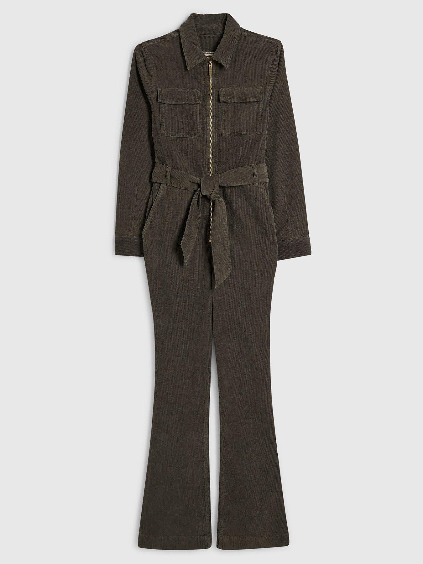 Image 5 of 5 of River Island Lulu Ls Cord Belted Jumpsuit - Khaki