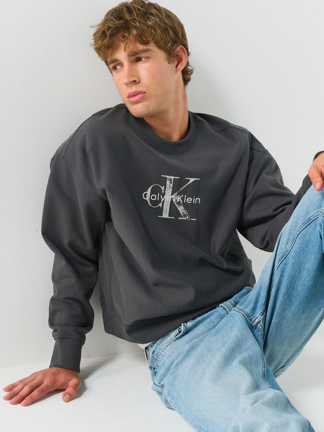 Calvin Klein Jeans Premium Terry Monologo Crew Sweatshirt - Grey