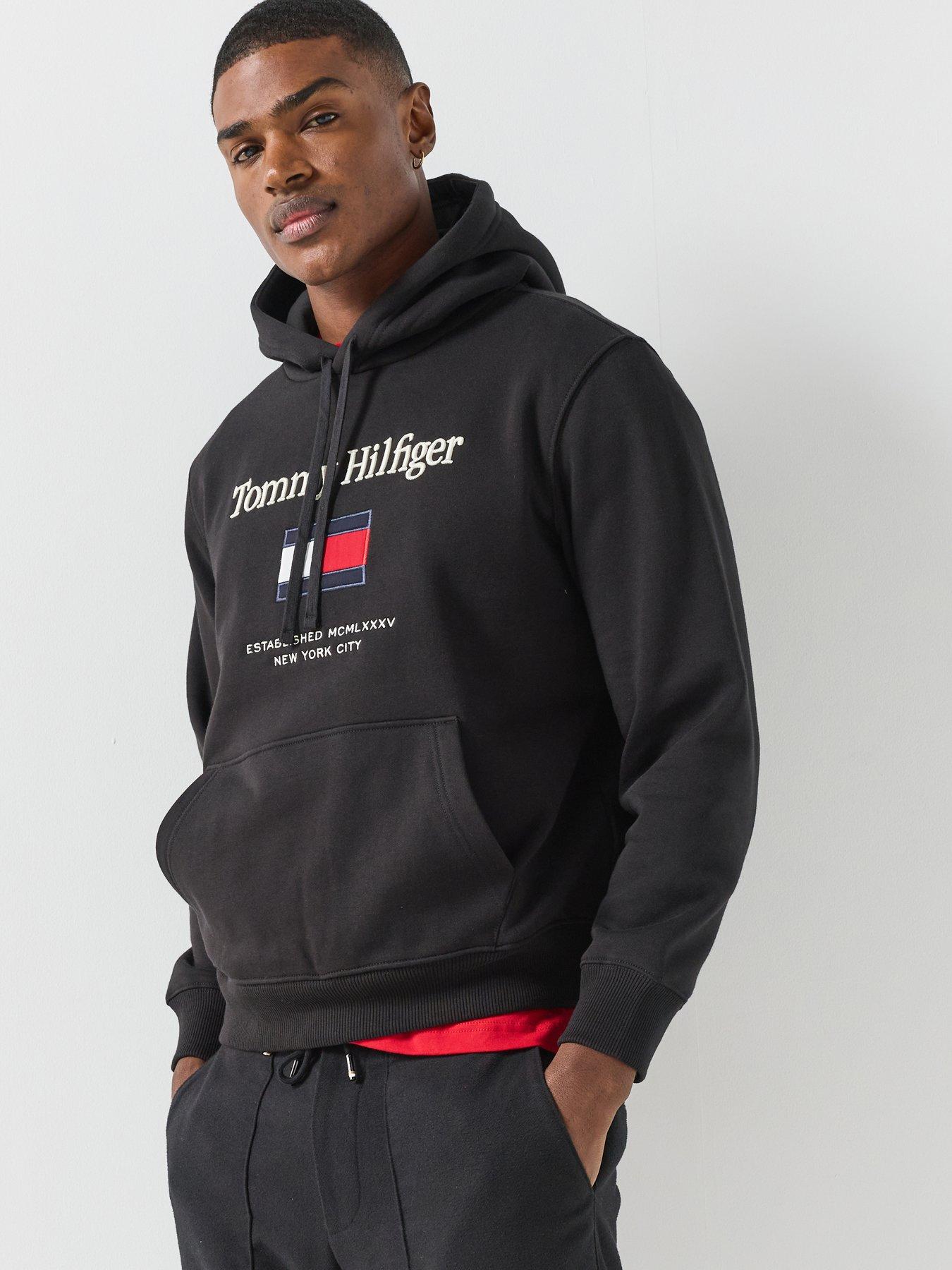 Image 1 of 6 of Tommy Hilfiger Tommy Embroidered Flag Hoodie - Black