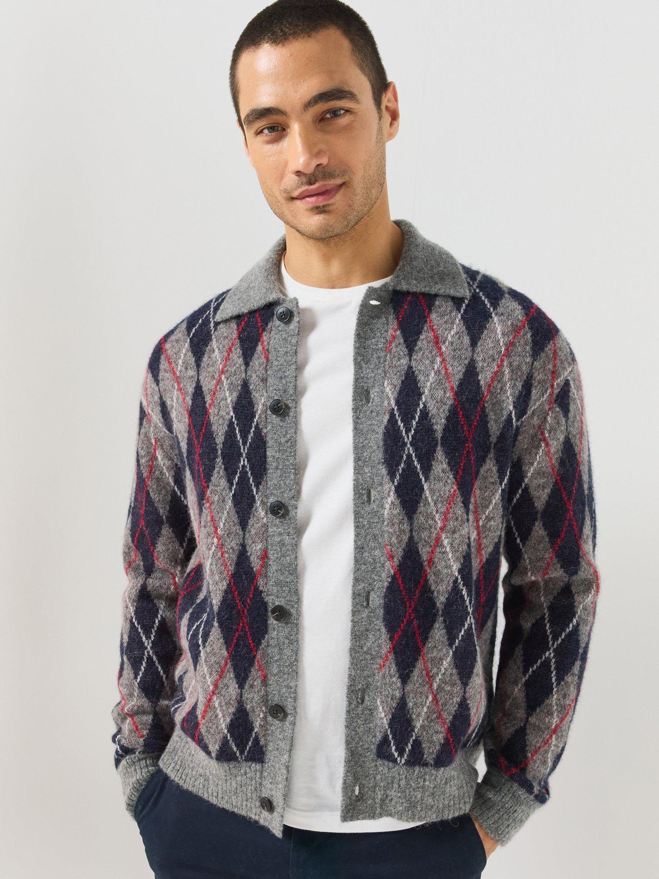 Image 1 of 6 of Tommy Hilfiger Alpaca Blend Argyle Button Through&nbsp;Knitted Cardigan - Grey