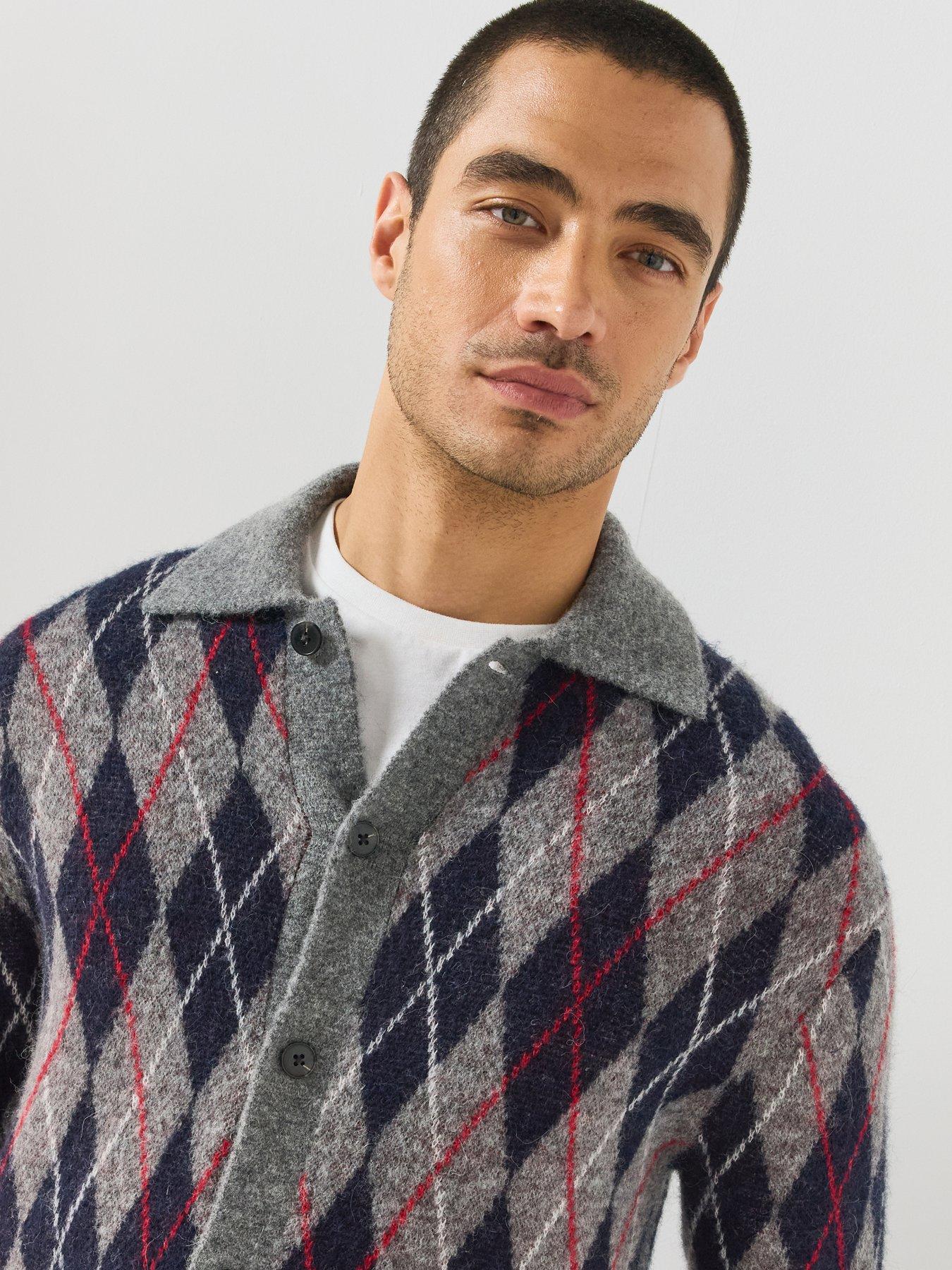 Image 4 of 6 of Tommy Hilfiger Alpaca Blend Argyle Button Through&nbsp;Knitted Cardigan - Grey