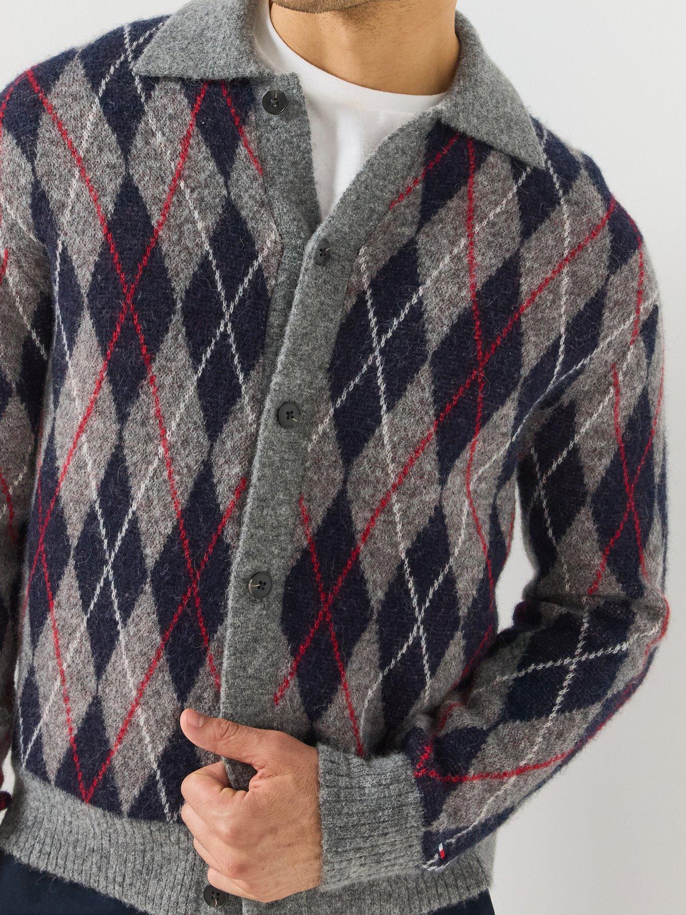 Image 6 of 6 of Tommy Hilfiger Alpaca Blend Argyle Button Through&nbsp;Knitted Cardigan - Grey
