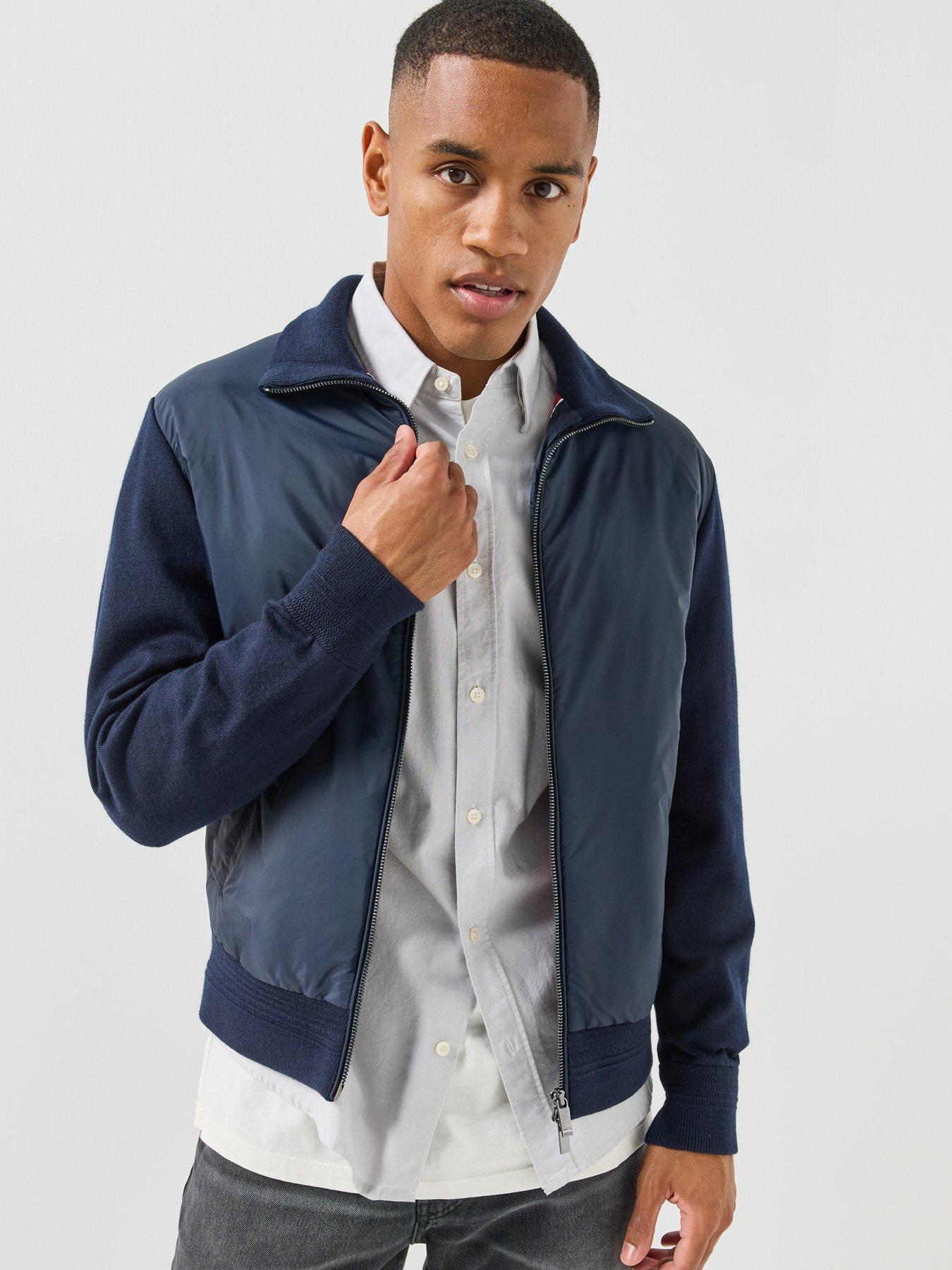 Image 1 of 5 of Tommy Hilfiger Mens NY Mixed Media Two-Way Zip Lightly Padded Jacket - Navy