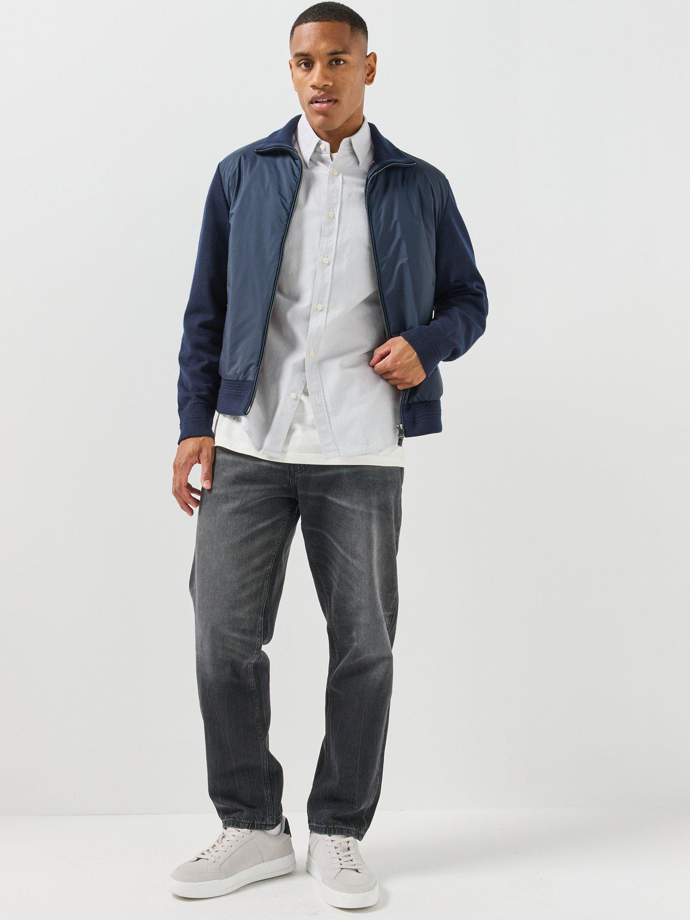 Image 3 of 5 of Tommy Hilfiger Mens NY Mixed Media Two-Way Zip Lightly Padded Jacket - Navy
