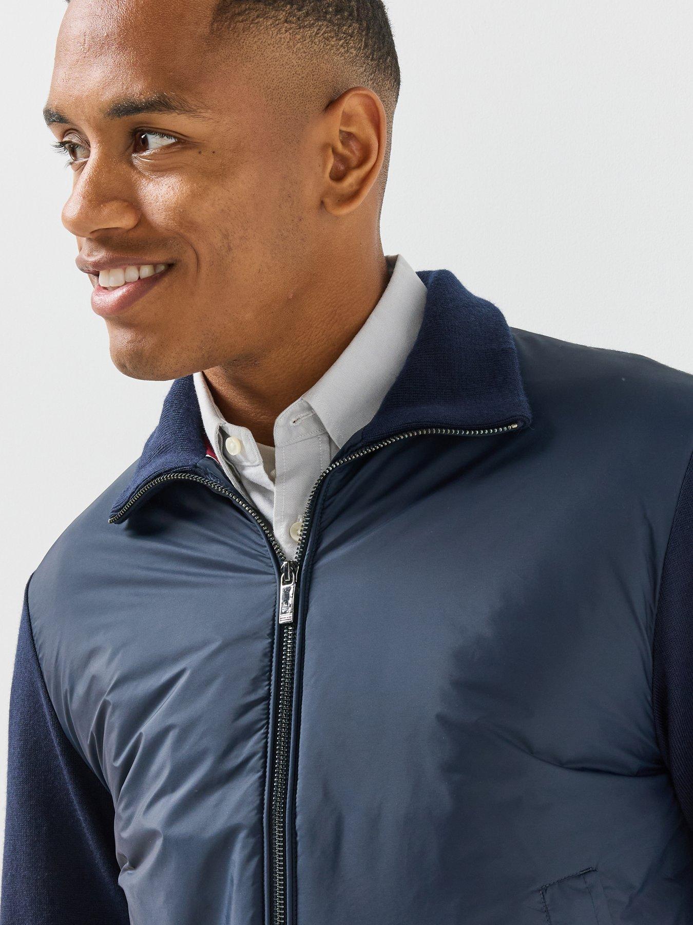 Image 4 of 5 of Tommy Hilfiger Mens NY Mixed Media Two-Way Zip Lightly Padded Jacket - Navy