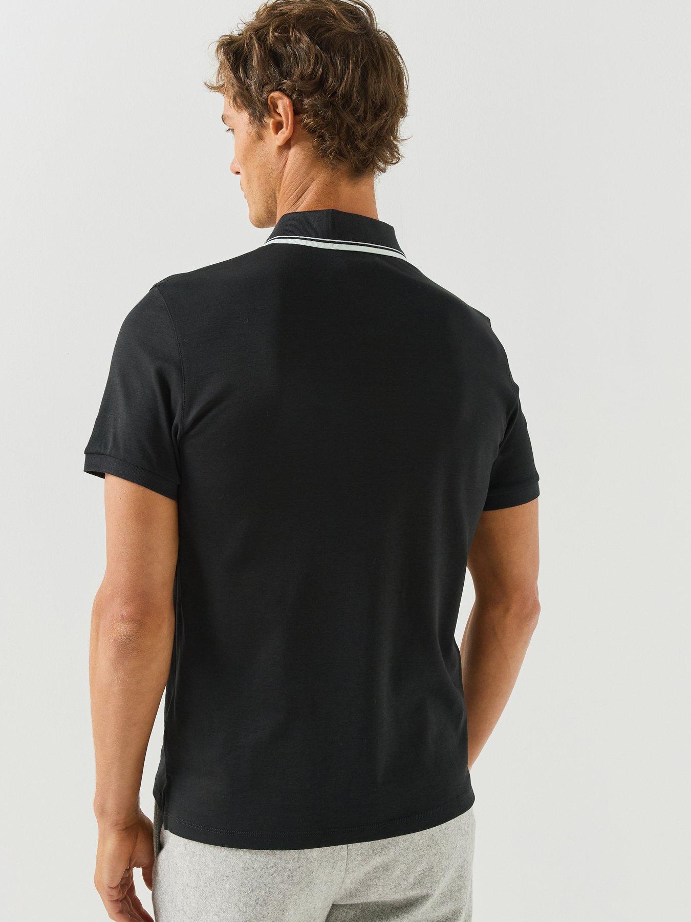 Image 2 of 5 of Calvin Klein Mens Supima Tipped Zip Polo Shirt - Black/White